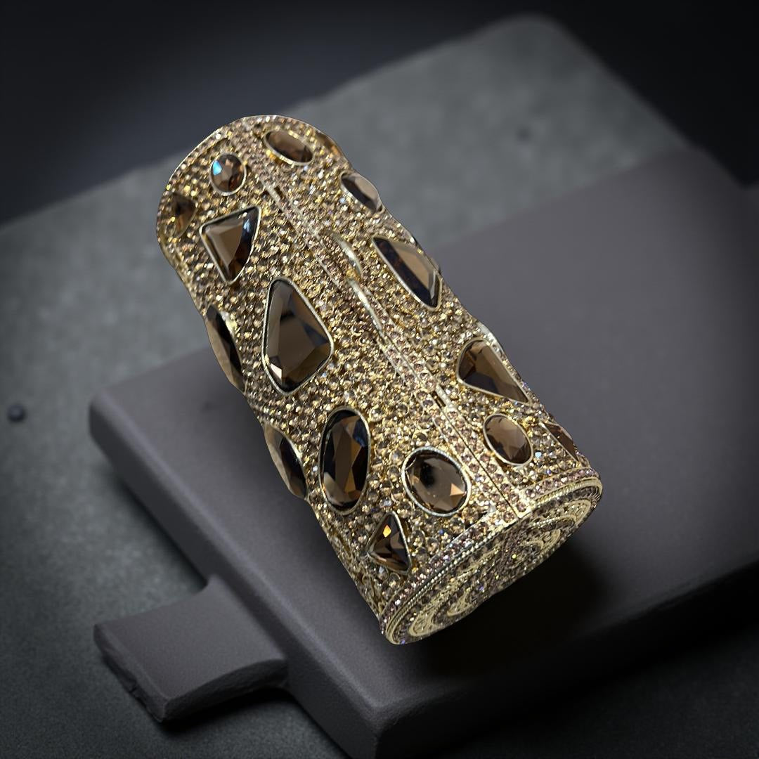 Monaco Sparkle Clutch Rhinestone Evening Bag with Chain Strap in Gold