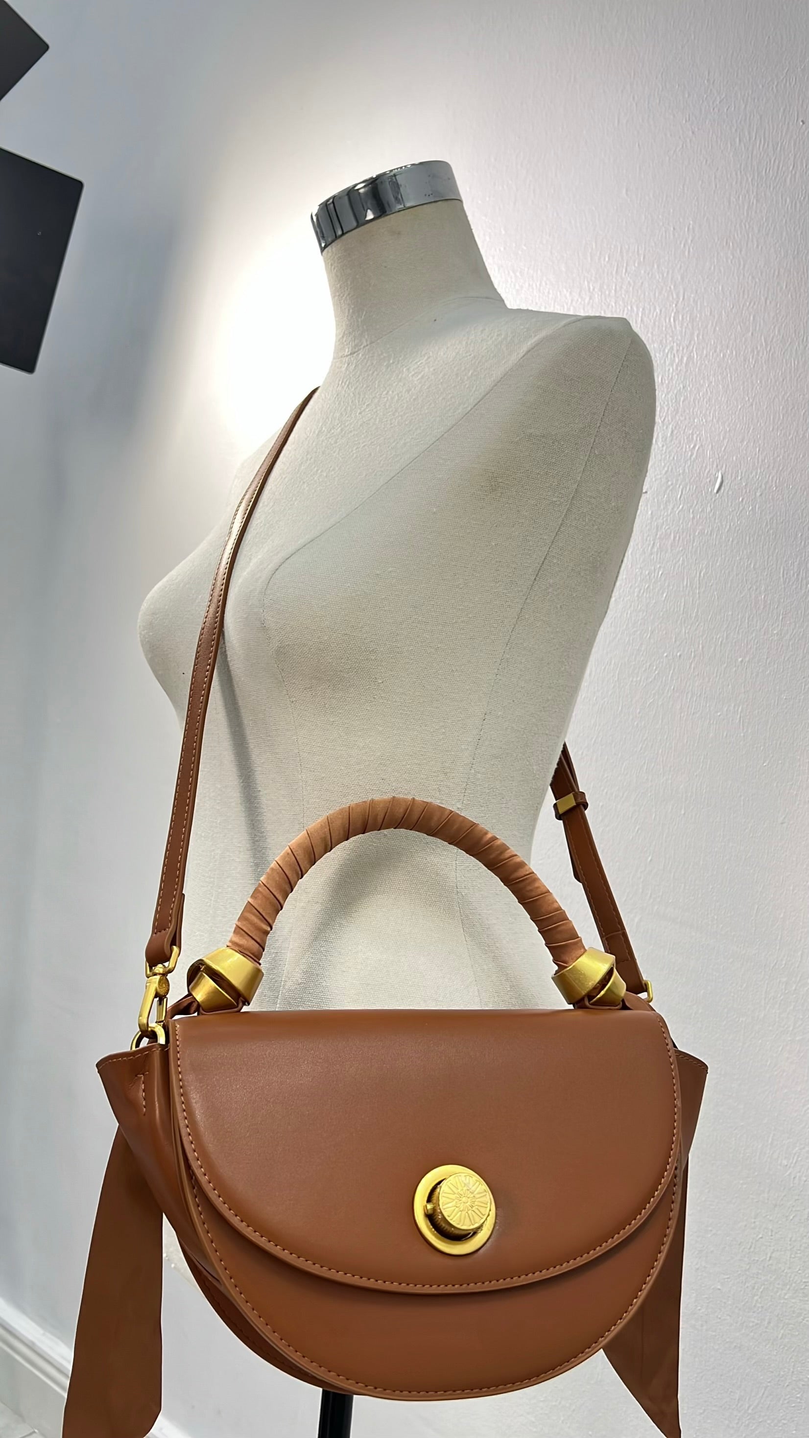 Versse Mini Top Handle Winged Bag in Brown