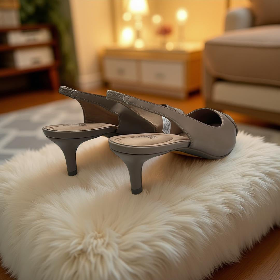 Comfort Plus Leather Slingback Heels in Taupe
