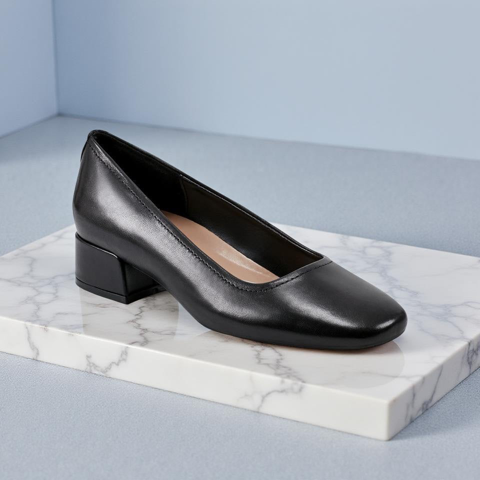 Easy Spirit Leather Block Heel Pump in Black