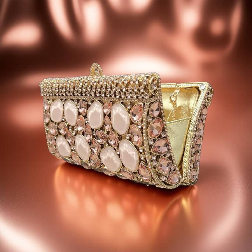Cairo Glam Clutch Statement Rosegold Purse with Crystals
