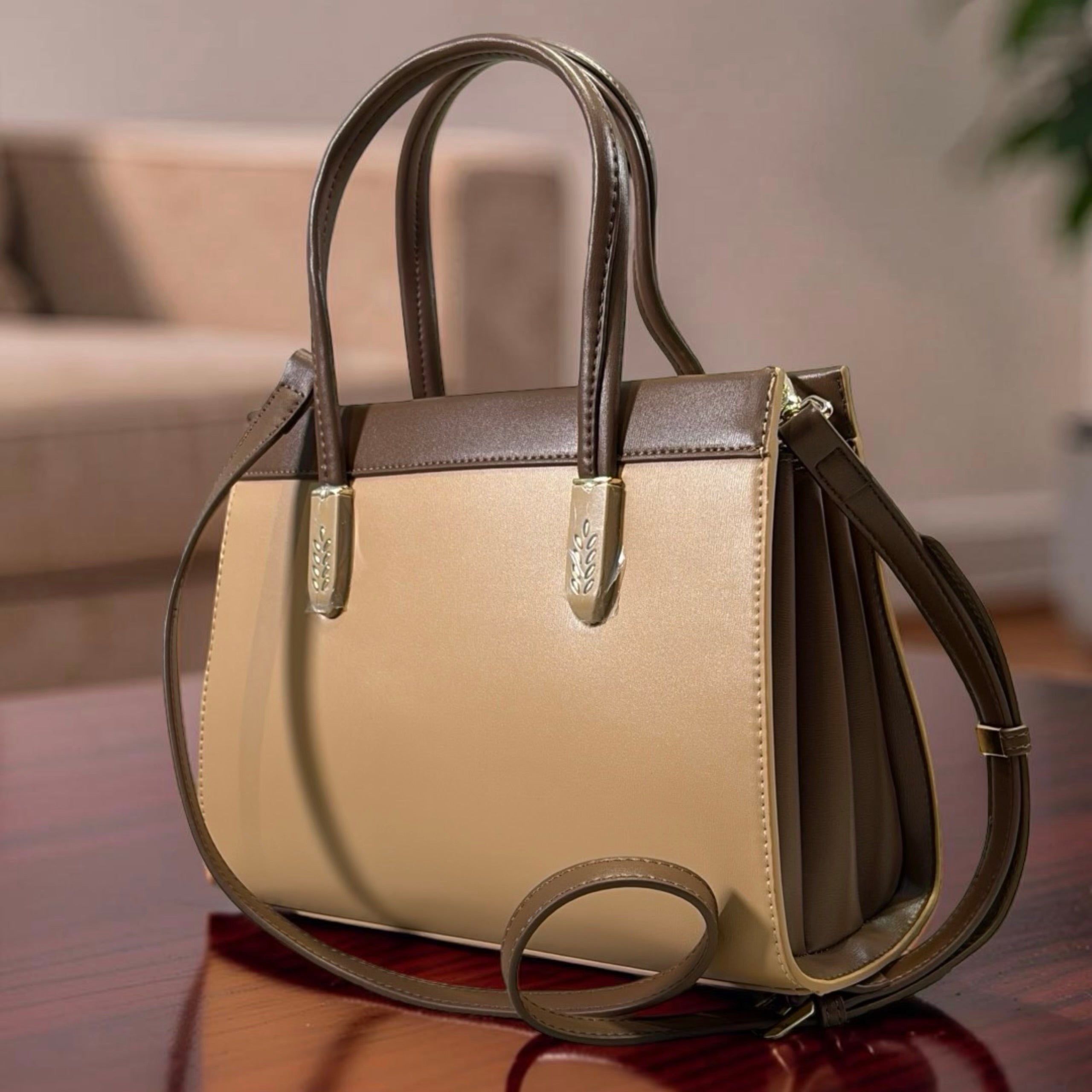 Versse Detail Handle Structured Bag in Coffee