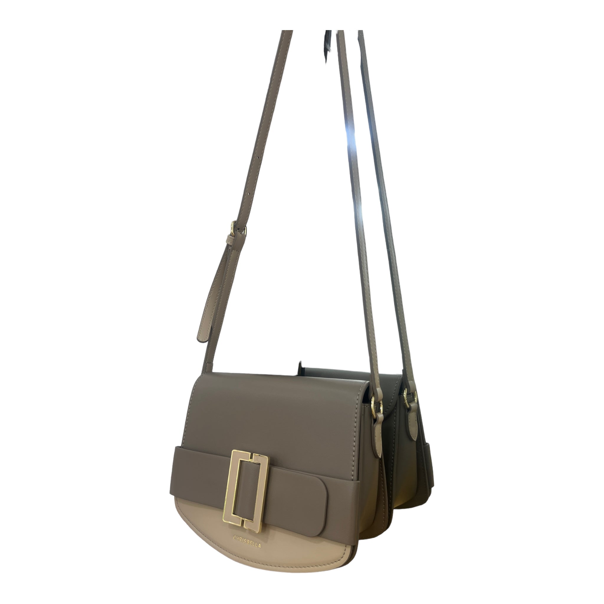 CHRISBELLA TWO-TONE BELT DETAIL BAG IN MUD