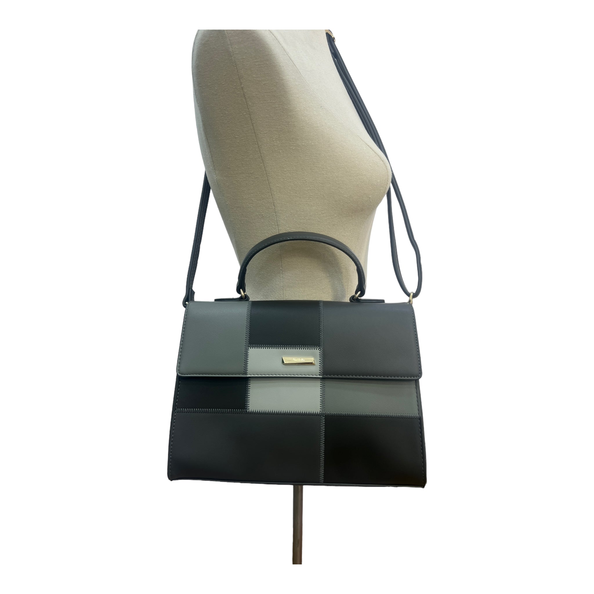 CHRISBELLA STITCH DETAIL TOP HANDLE BAG IN GREY