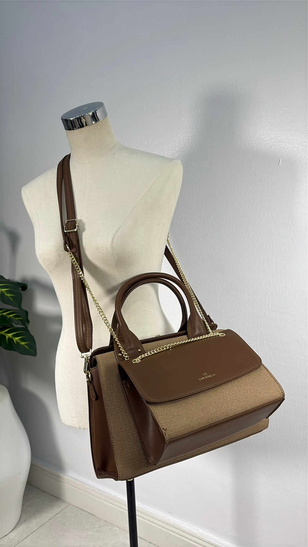 Chrisbella Textured Two-in-One Bag in Coffee
