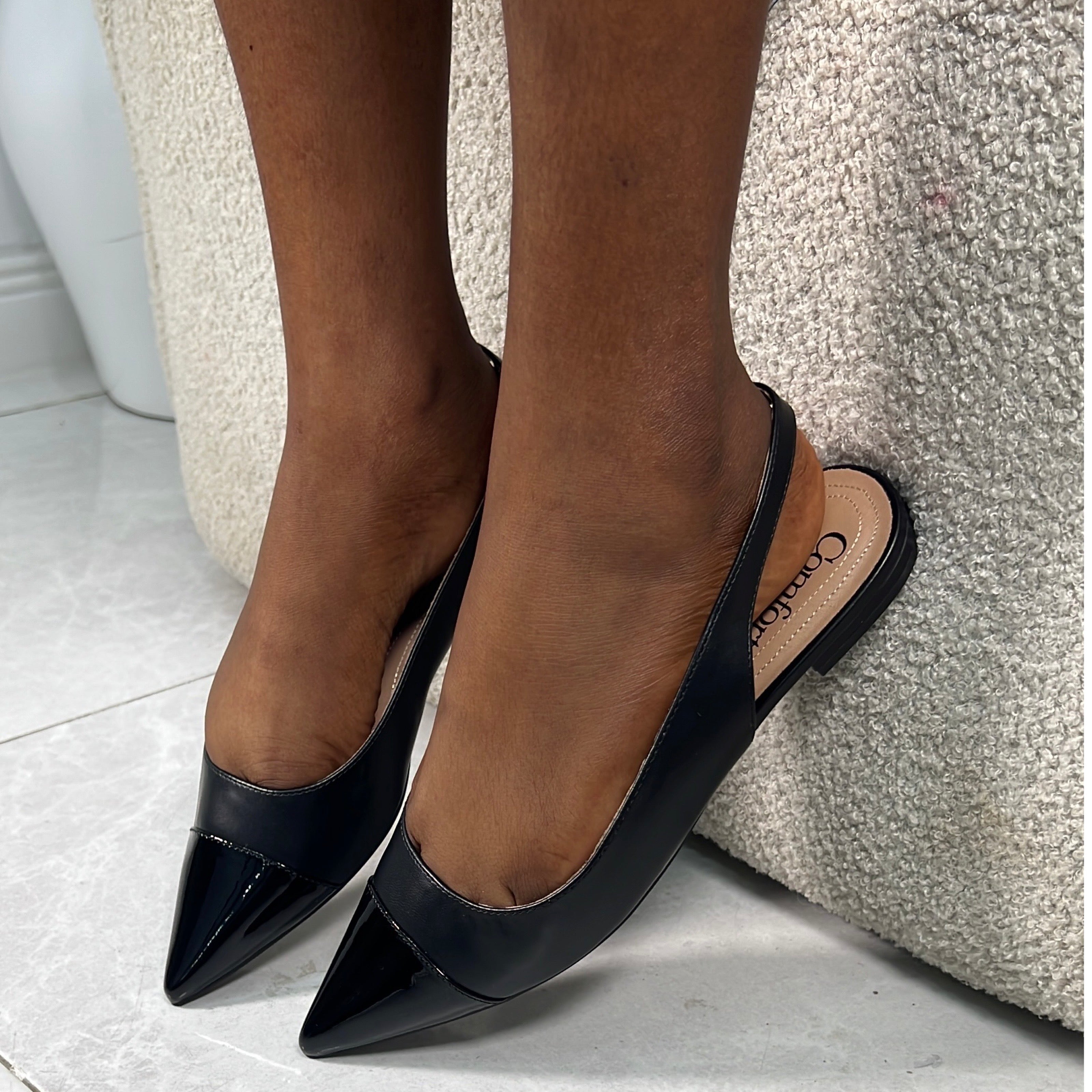Power Toe-Cap Slingback Flats in Black