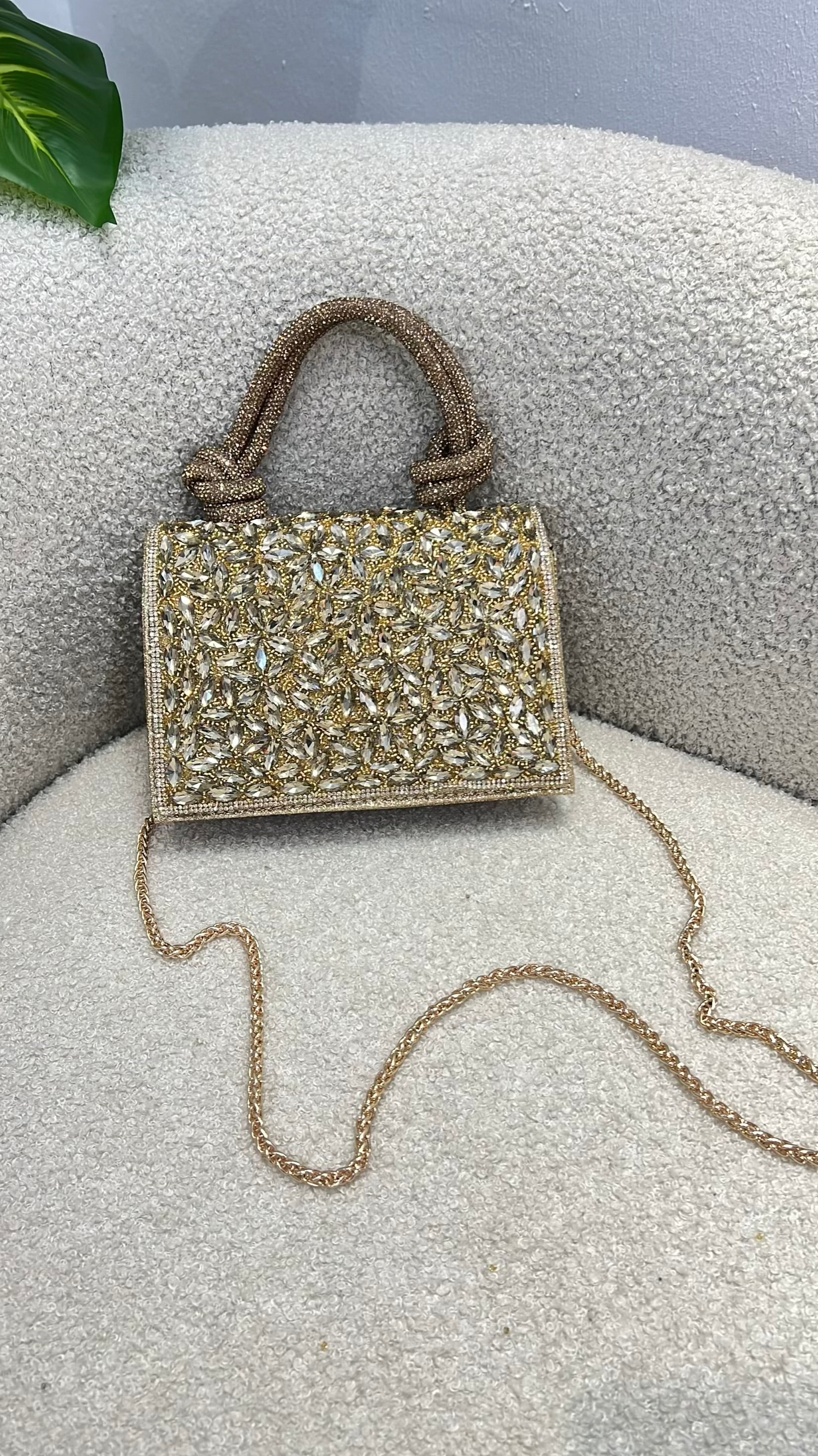 Top Handle Tie-Knot Embellished Purse in Gold