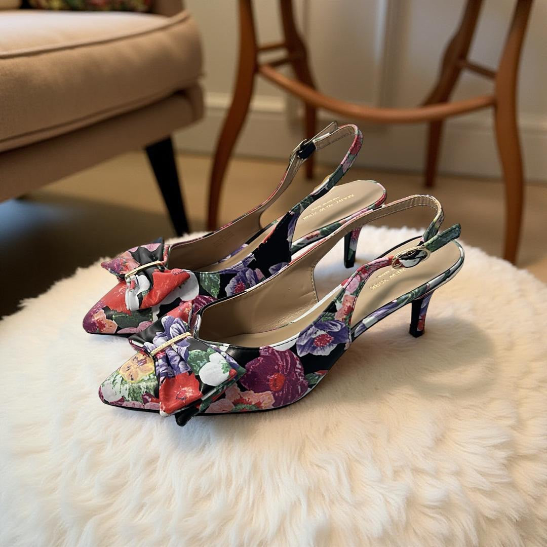 Andrew Marc Floral Leather Bow Detail Slingback Pump in Multi