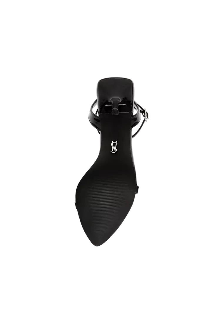 STEVE MADDEN BLACK PATENT BUCKLE DETAIL SANDAL