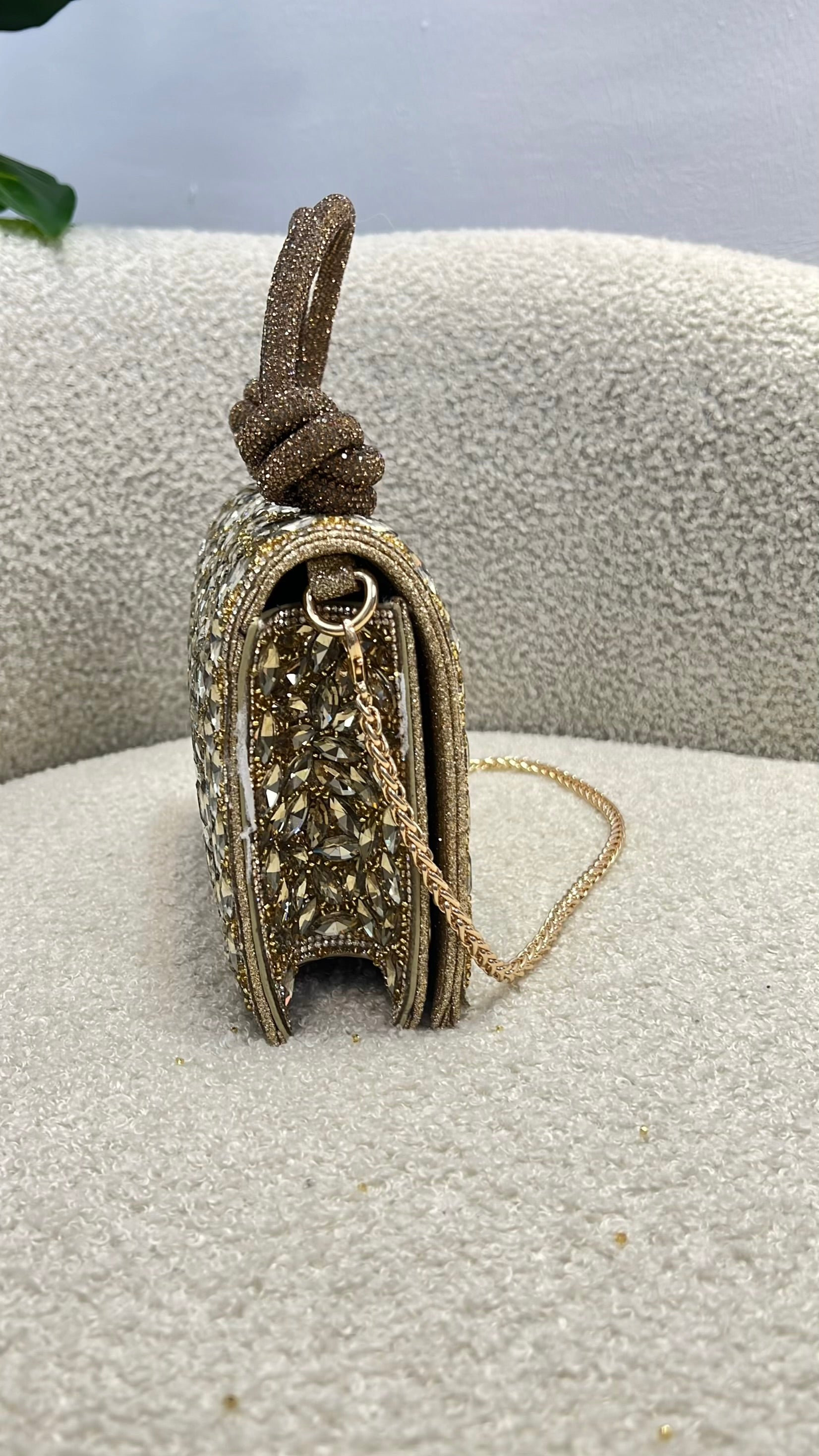 Top Handle Tie-Knot Embellished Purse in Gold