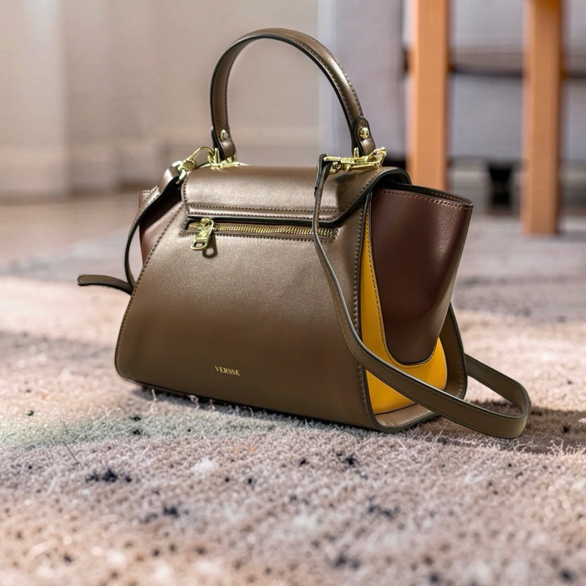 Versse Top Handle Winged Bag in Coffee