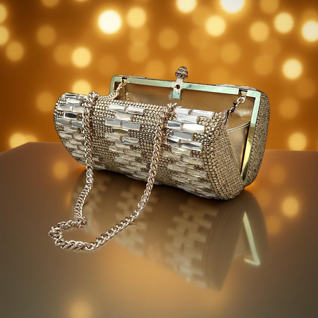 Zurich Swarovski Clutch Party Purse in Gold
