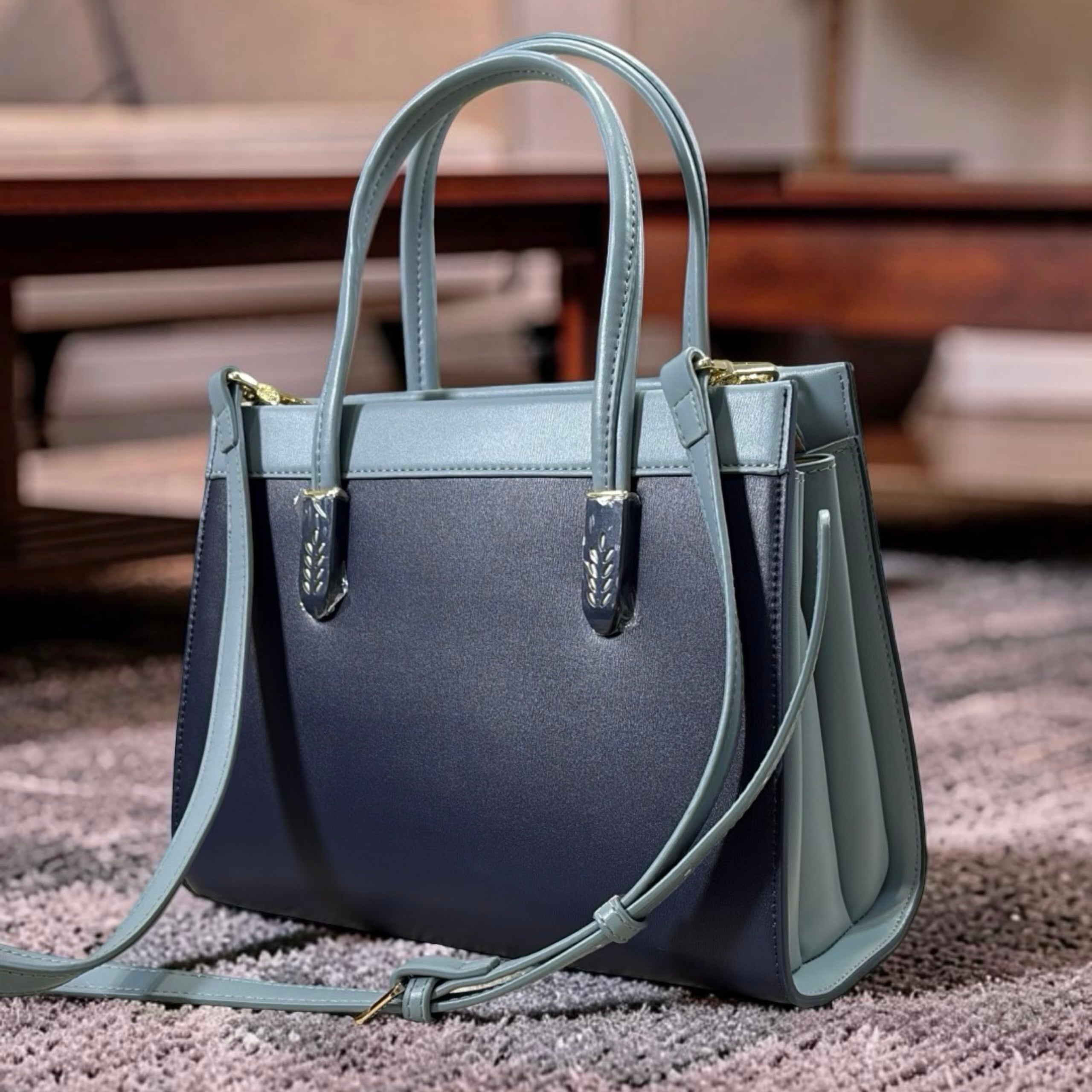 Versse Detail Handle Structured Bag in Navy