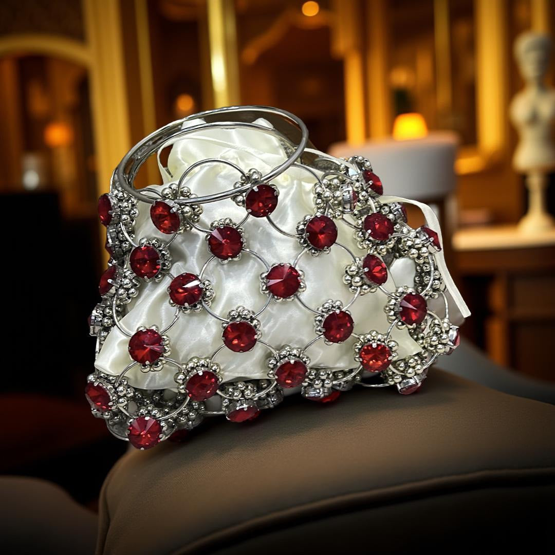 Ring Detai Embellished Stone Purse in Red