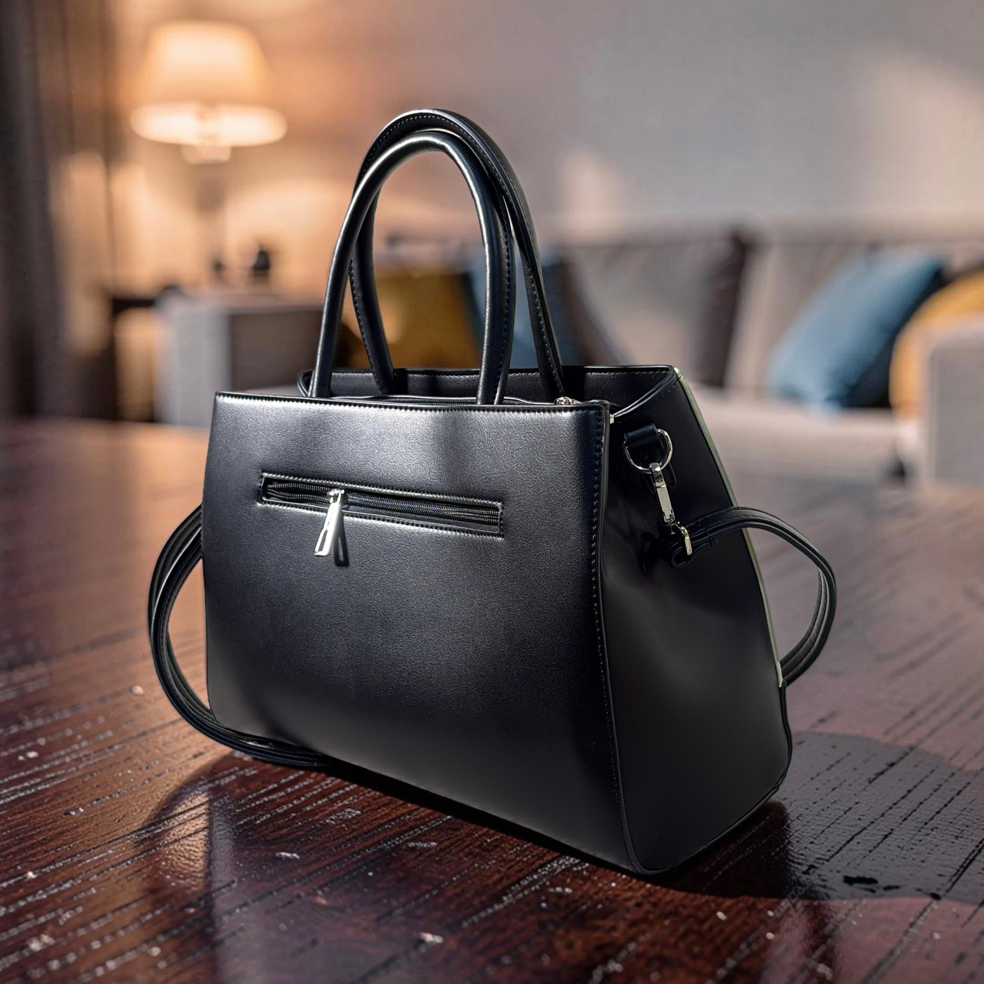 Chrisbella Buckle Detail Structured Bag in Black/Beige