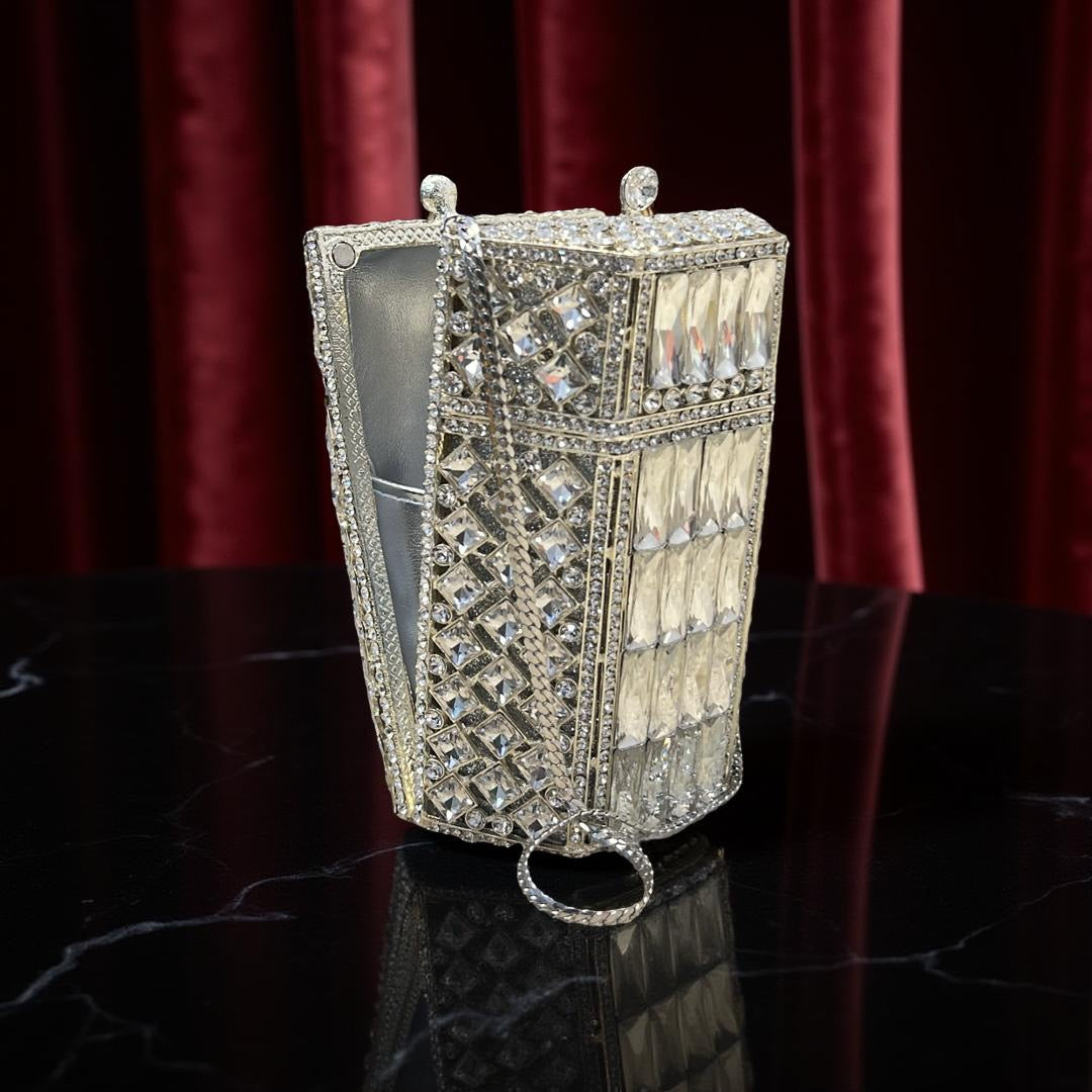 Florence Hexagon Clutch Purse with Crystals in Silver