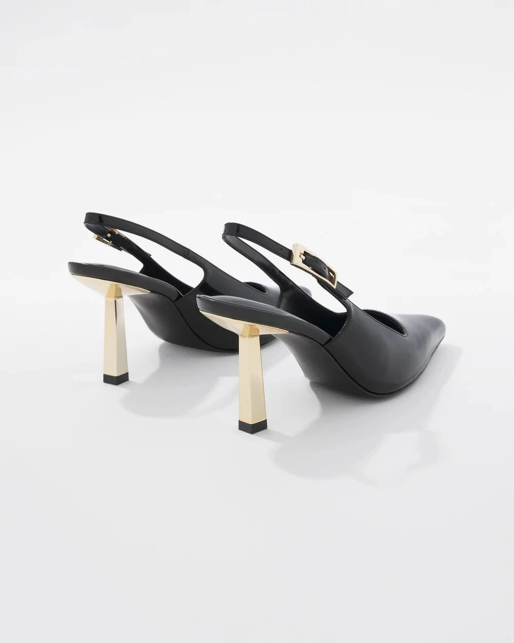 WHBM Leather Gold-Heeled Slingback Heels in Black