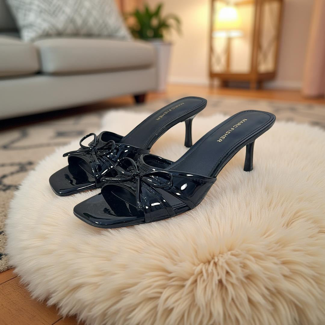 Marc Fisher Bow Detail Patent Leather Mule in Black