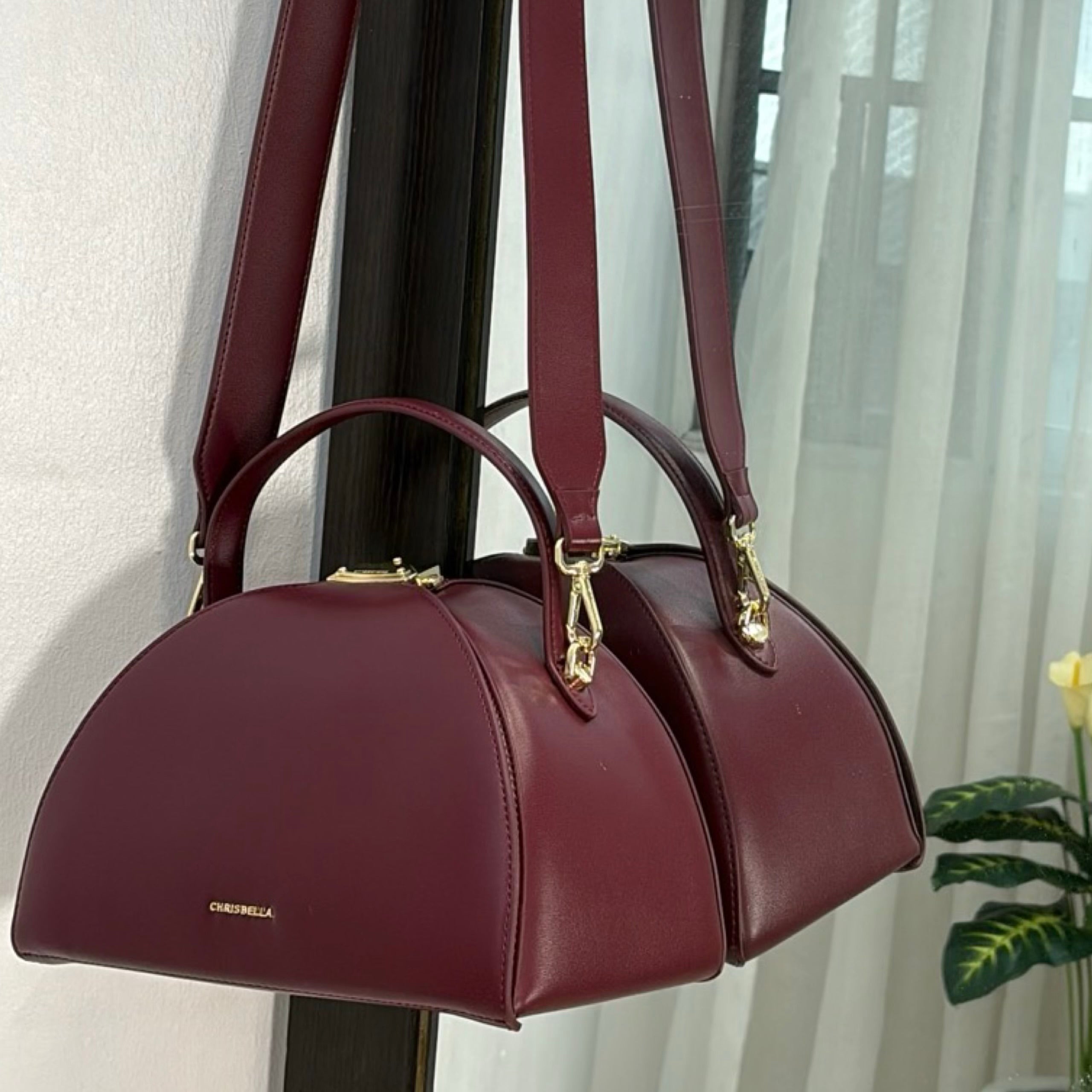Chrisbella Semi-Circle Top Handle Bag in Burgundy