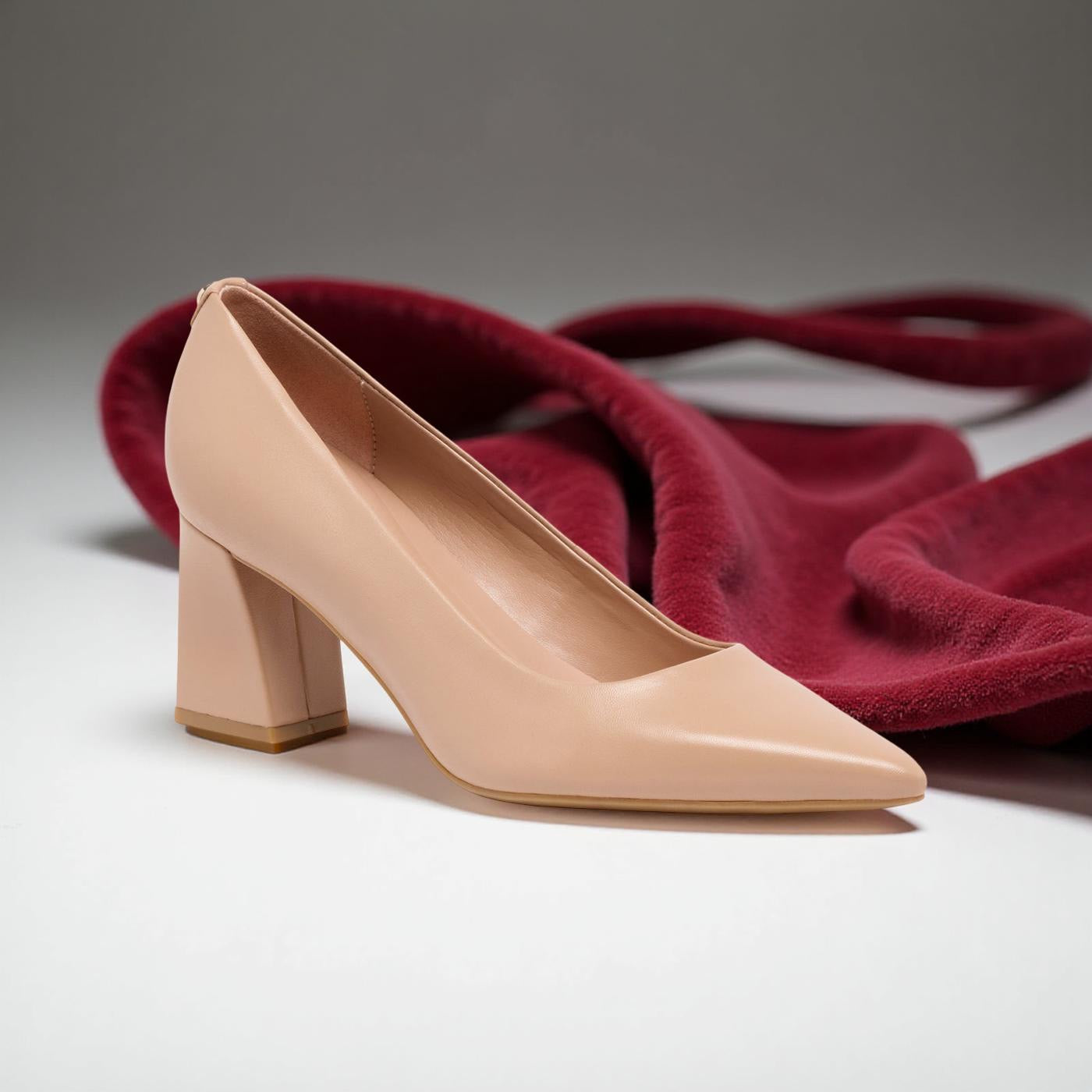 Nine West Leather Block Heel Pump in Blush