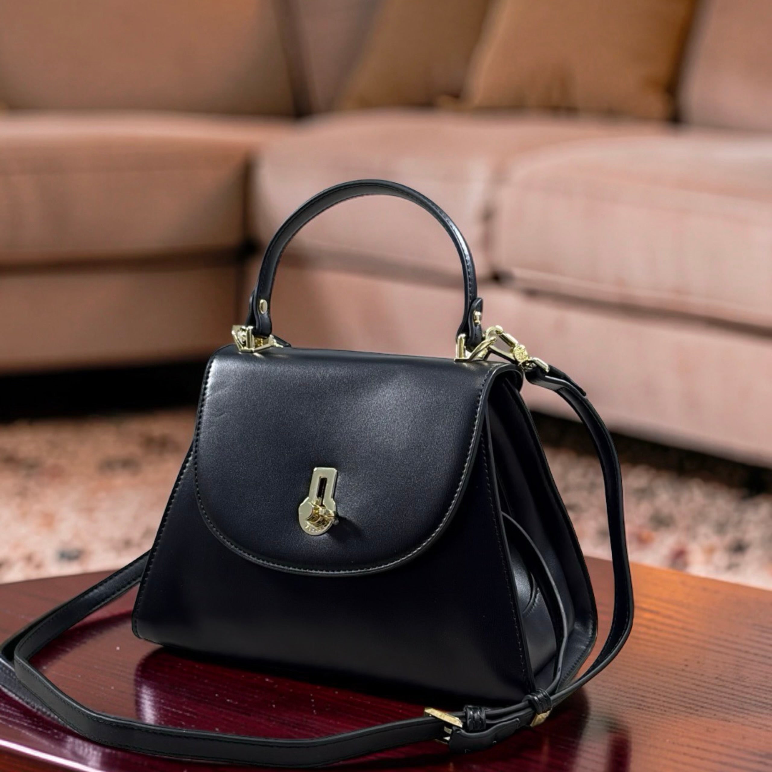 Versse Top Handle Winged Bag in Black