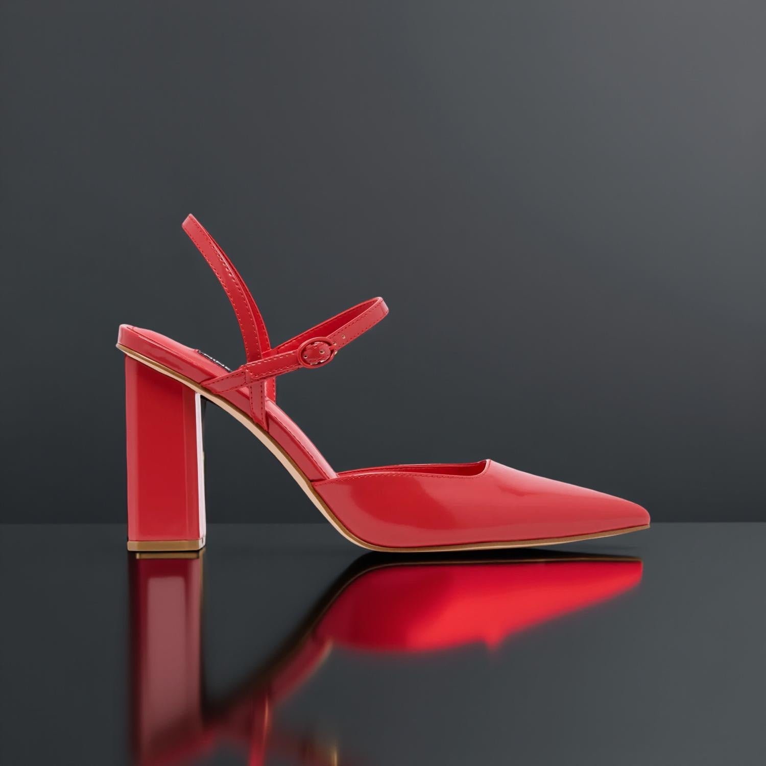 Nine West Pointed Toe Block Heel Pump in Red