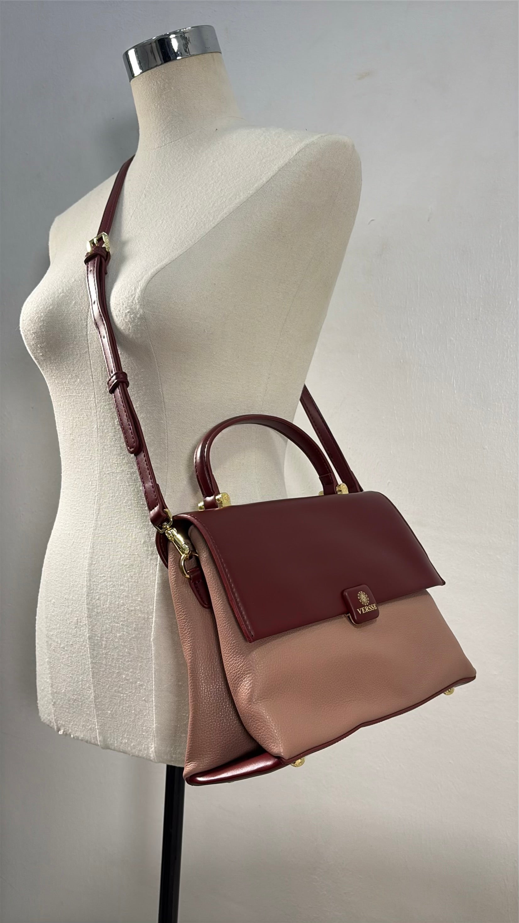 Versse Top Handle Flap Closure Bag in Wine