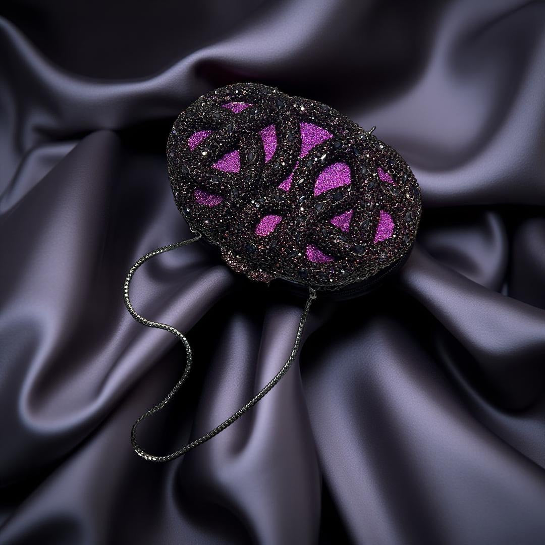 Seoul Spiral Detail Design Clutch Party Purse with Stones in Dark Purple
