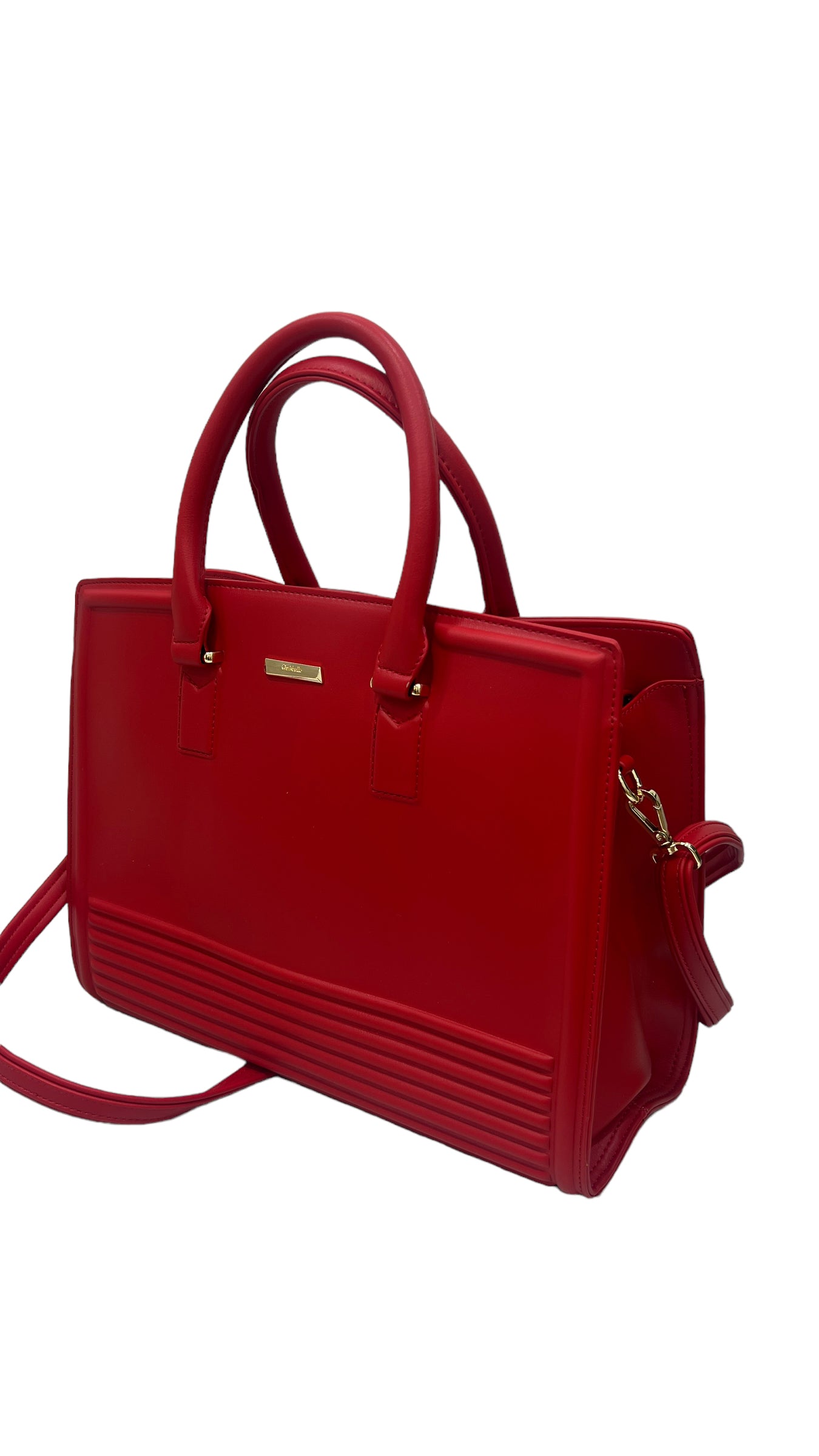 CHRISBELLA RED LARGE DOUBLE HANDLE STRUCTURED BAG