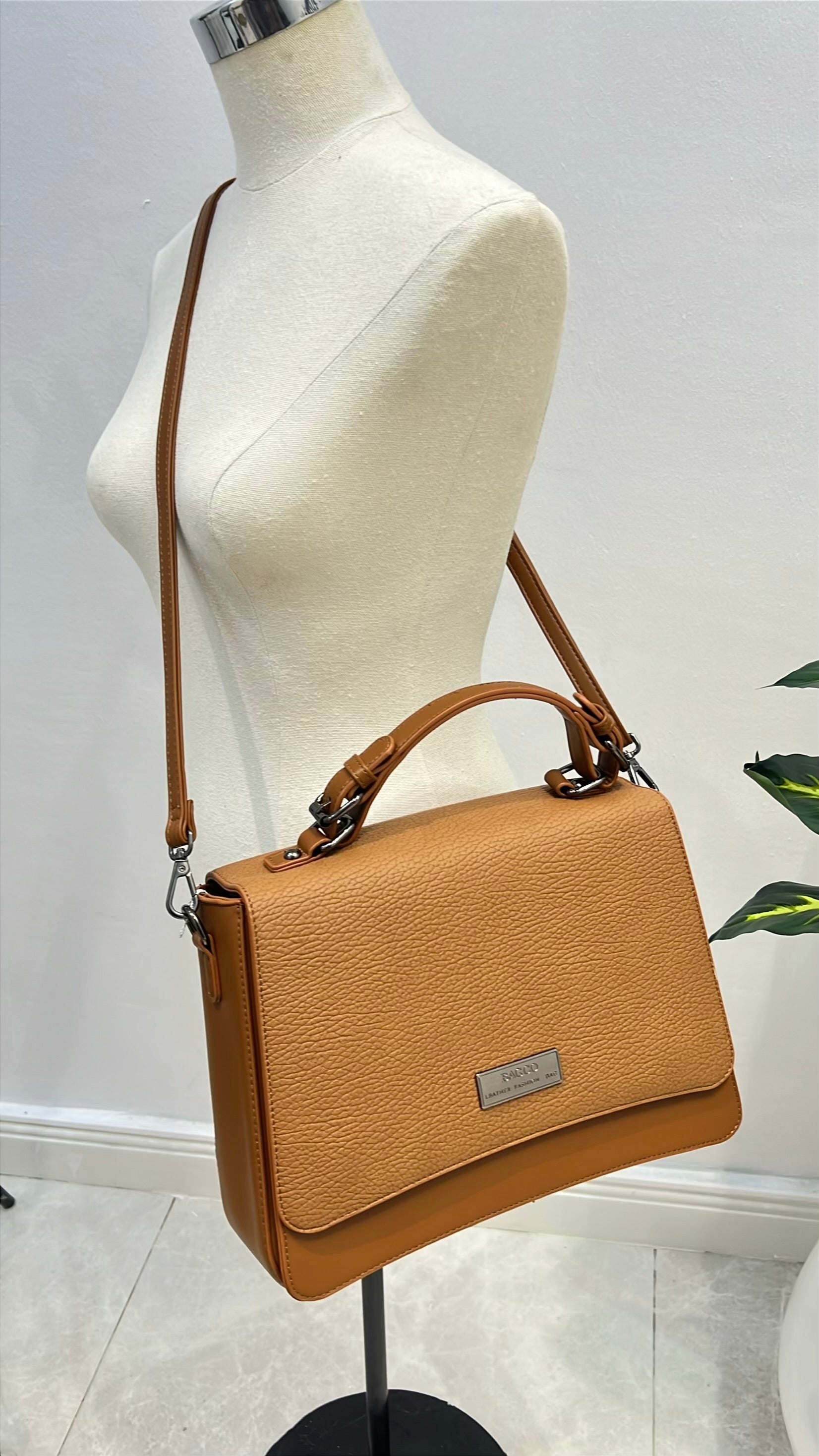 Bagco Structured Flap Top Handle Bag in Brown