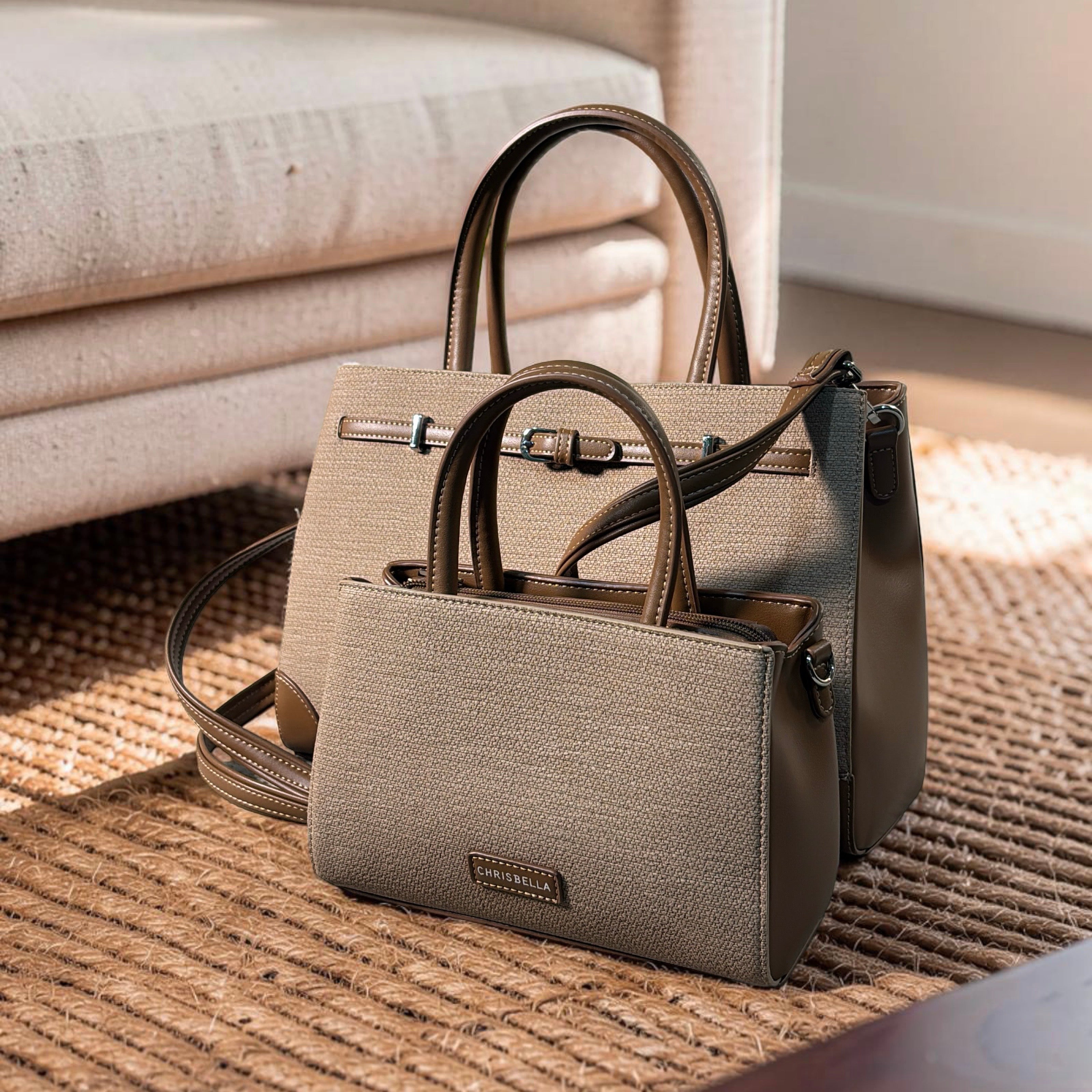 Chrisbella Buckle Detail Structured Bag in Brown