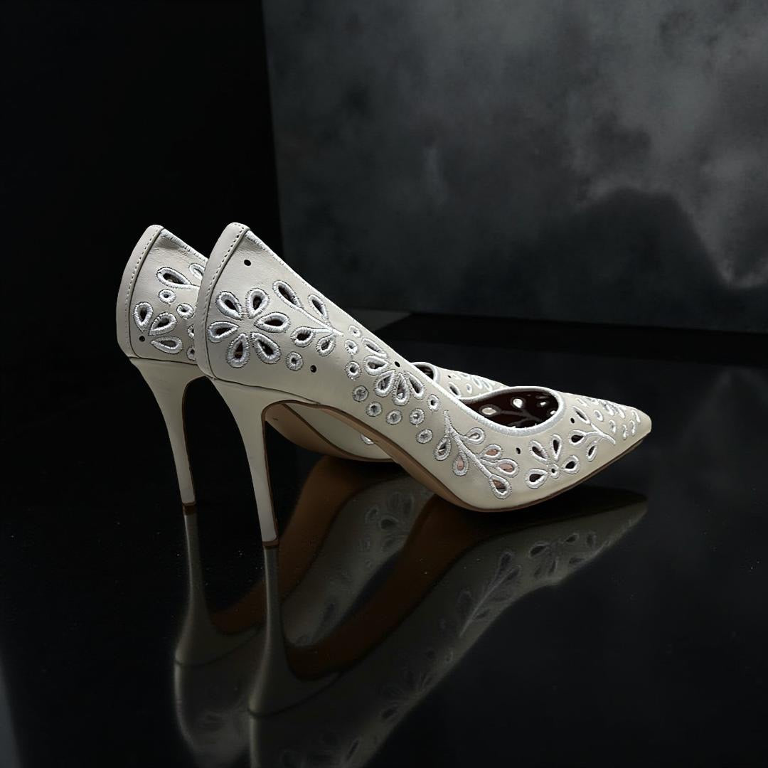 Kurt Geiger Perforated Pointed Toe Pump in Grey