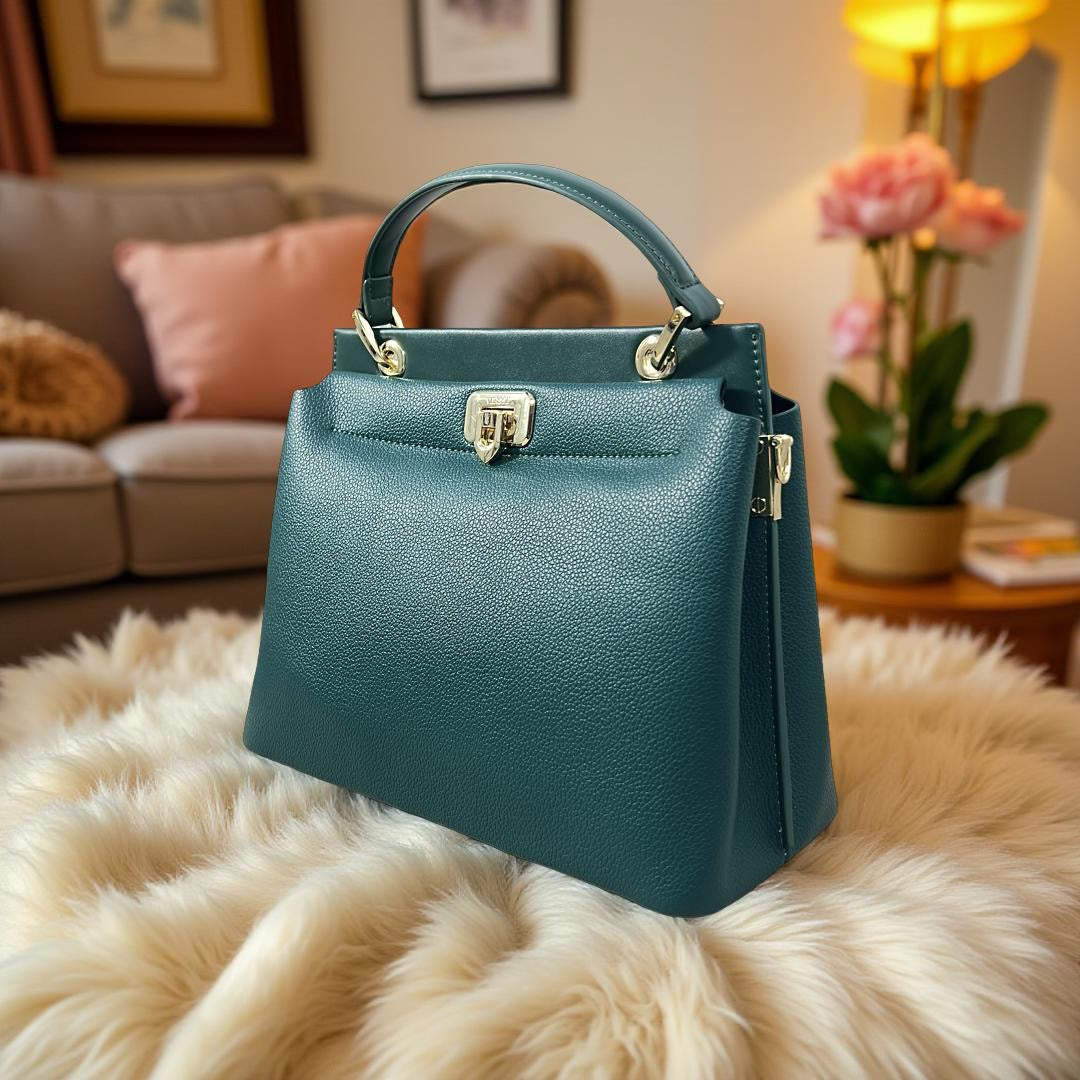 Versse Top Handle Textured Leather Bag in Green