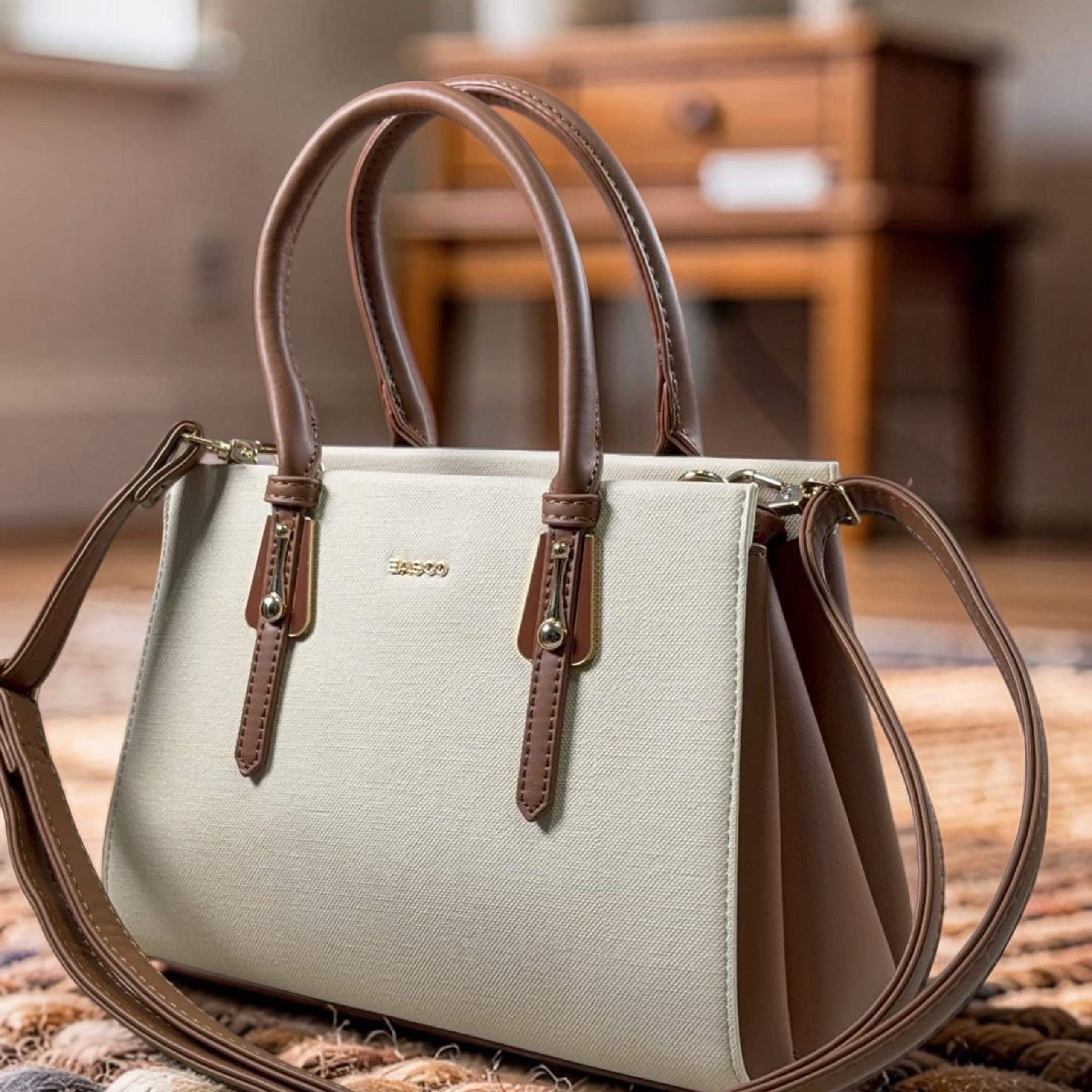 Bagco Double Handle Structured Bag in Off-White