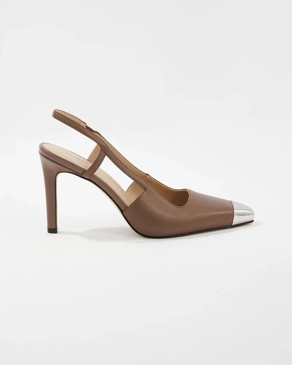 WHBM Metal Toe-Cap Slingback Pump in Taupe