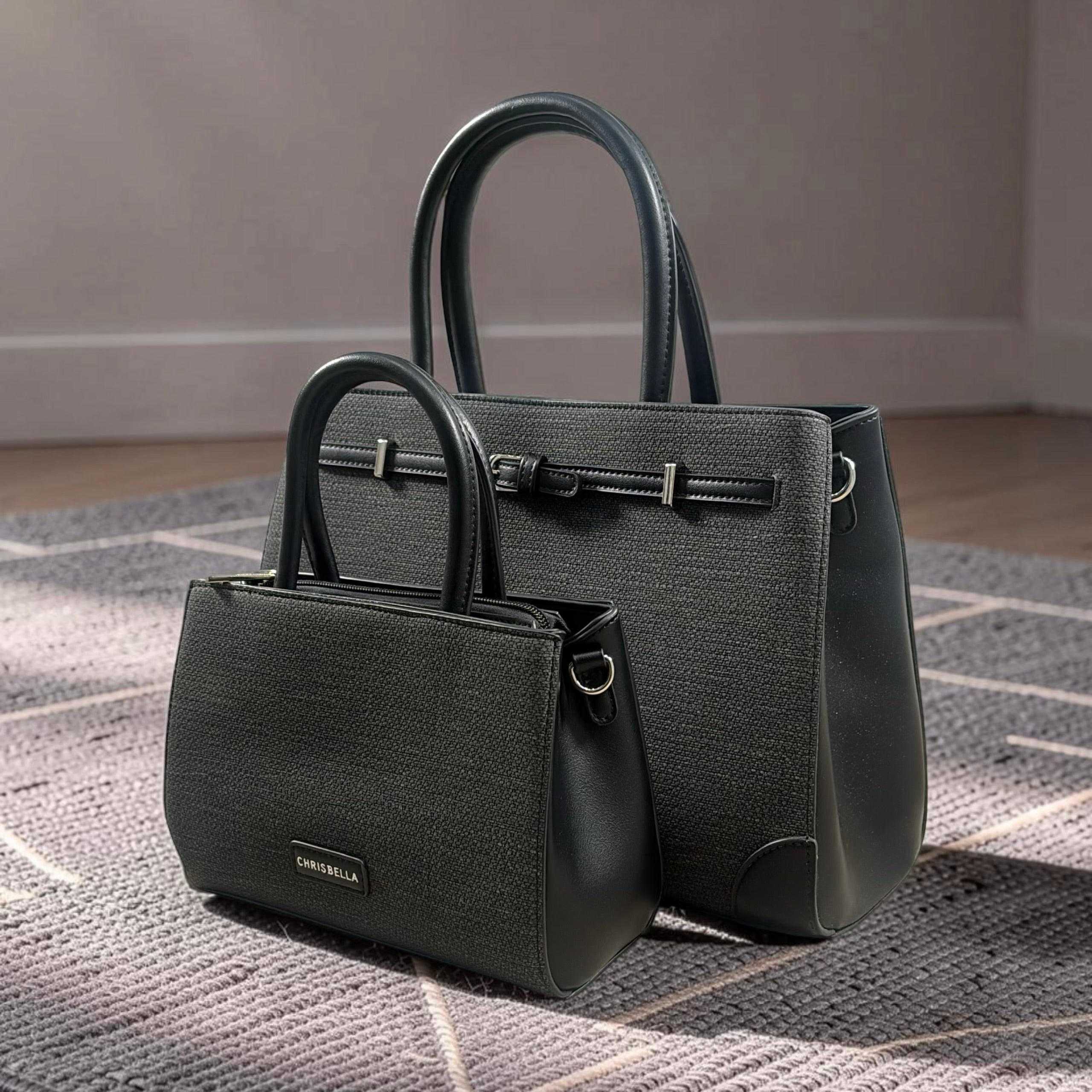 Chrisbella Buckle Detail Structured Bag in Black