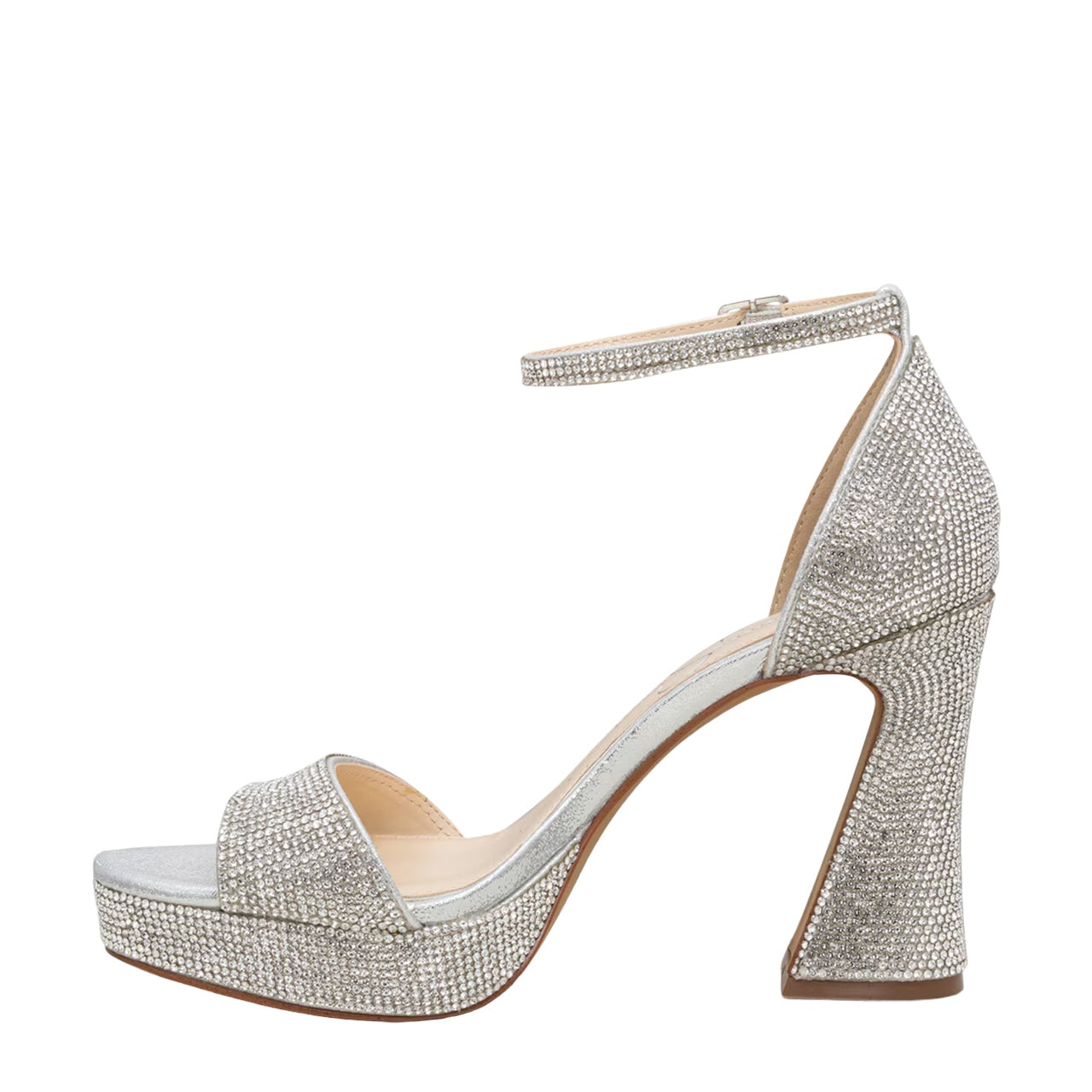 JESSICA SIMPSON EMBELLISHED BLOCK HEEL SANDAL IN SILVER