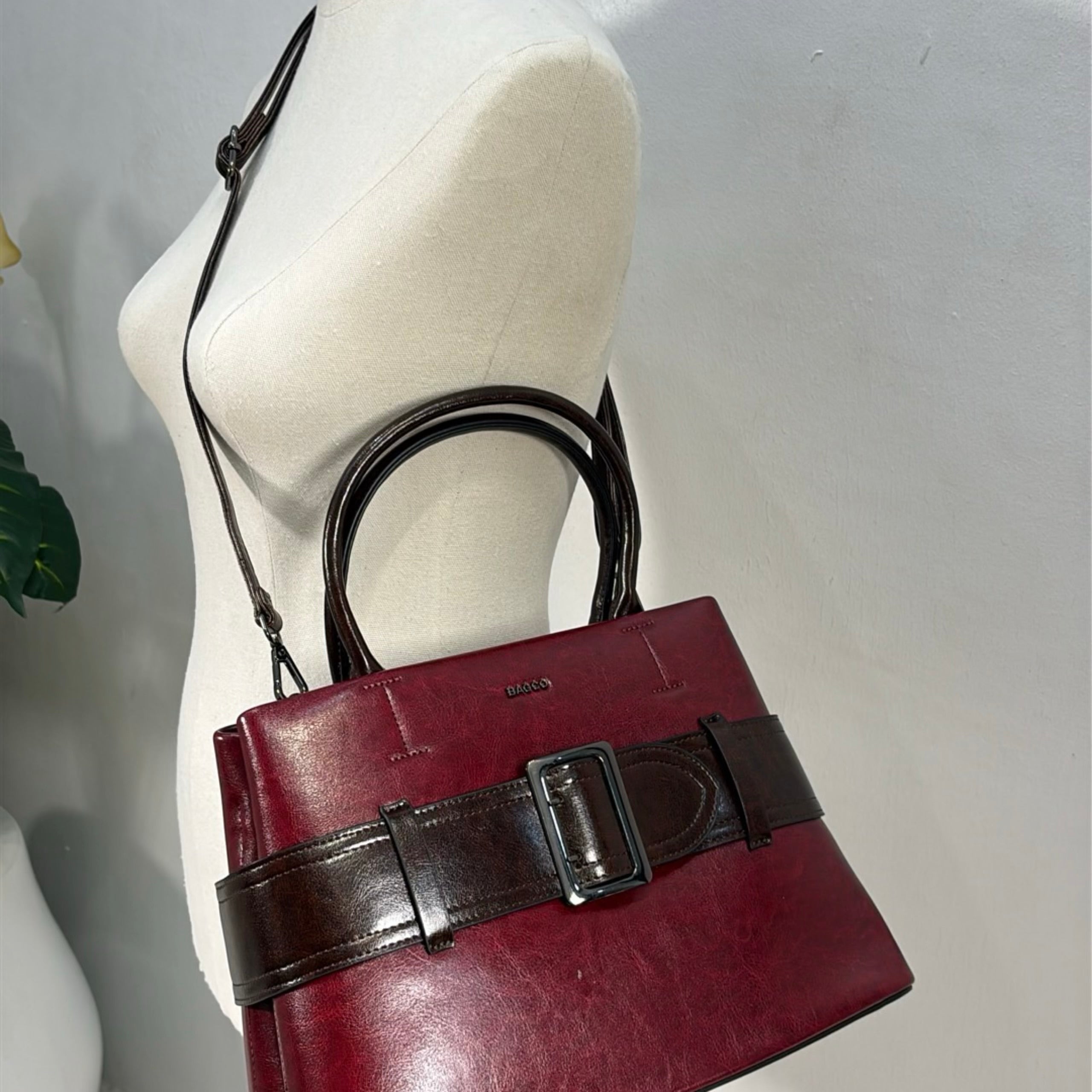 Bagco Belt-Detail Bag in Wine