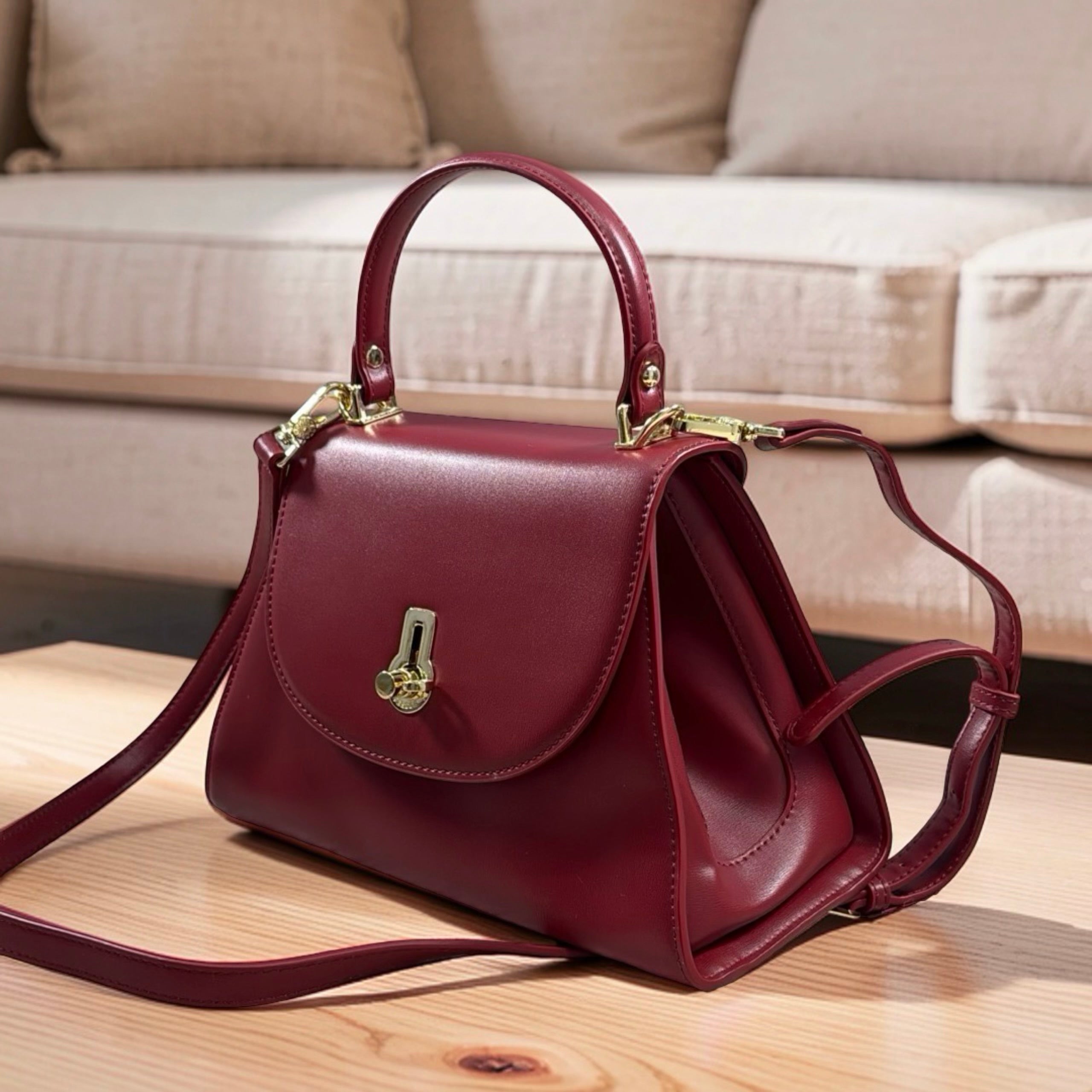 Versse Top Handle Winged Bag in Wine