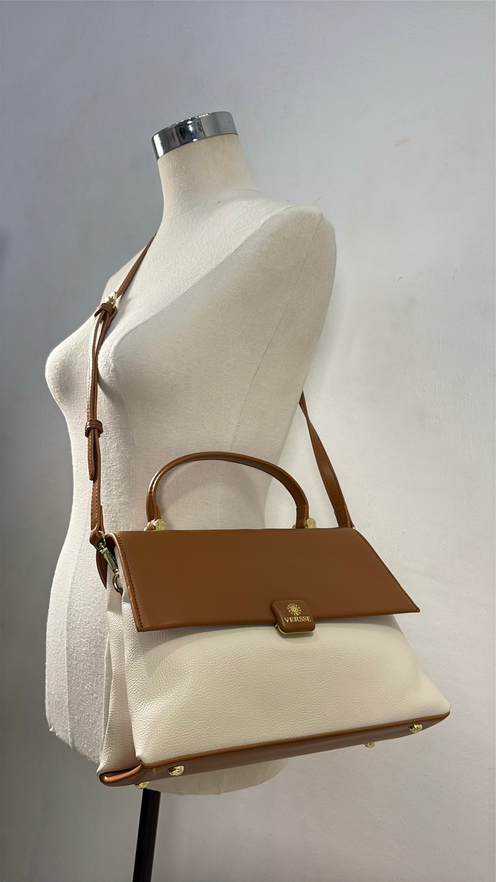 Versse Top Handle Flap Closure Bag in Brown