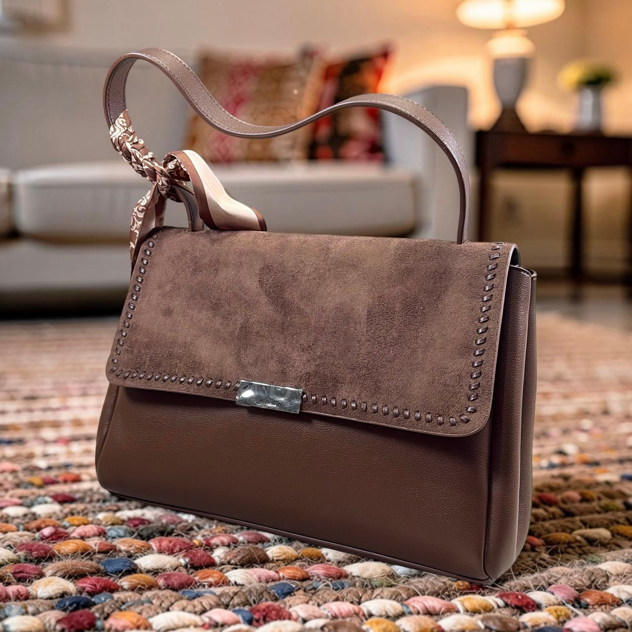 Chrisbella Suede Flap Single Shoulder Strap Bag in Coffee