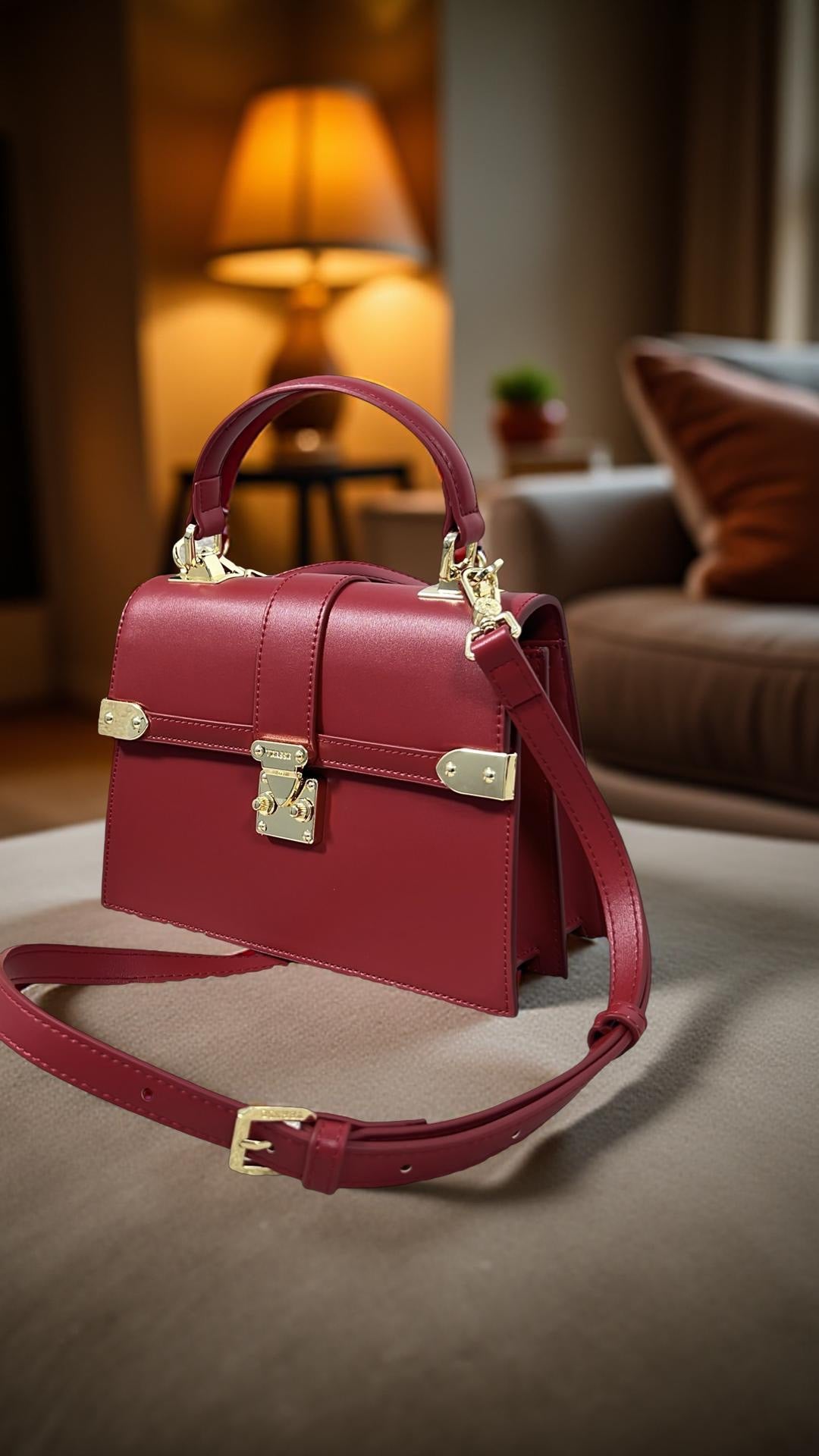 Versse Structured Top Handle Mini Bag in Dark Red