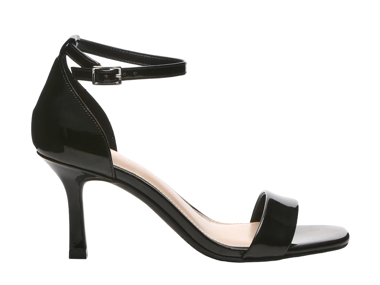 KELLY & KATIE BLACK PATENT ANKLE STRAP BARELY THERE SANDAL