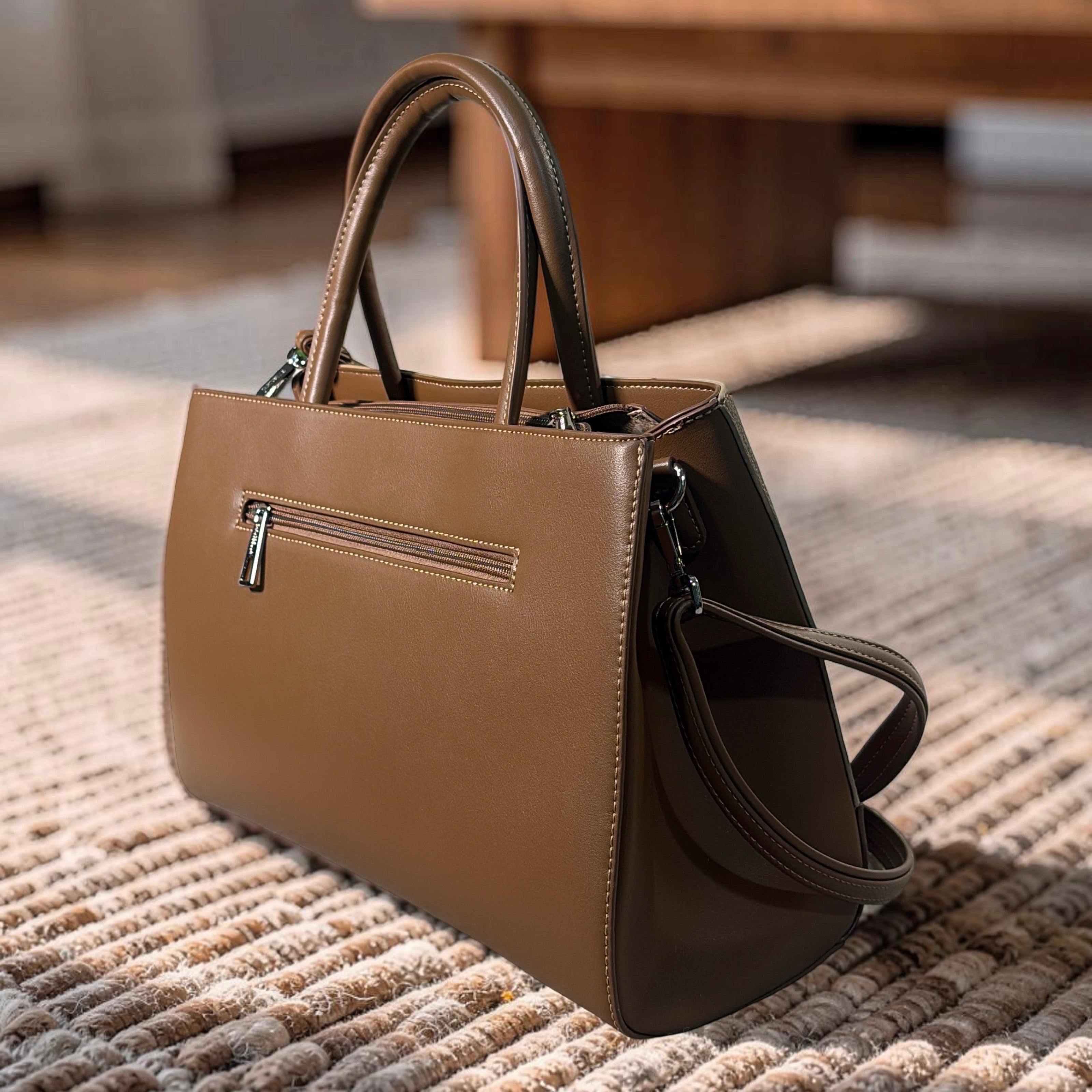 Chrisbella Buckle Detail Structured Bag in Brown