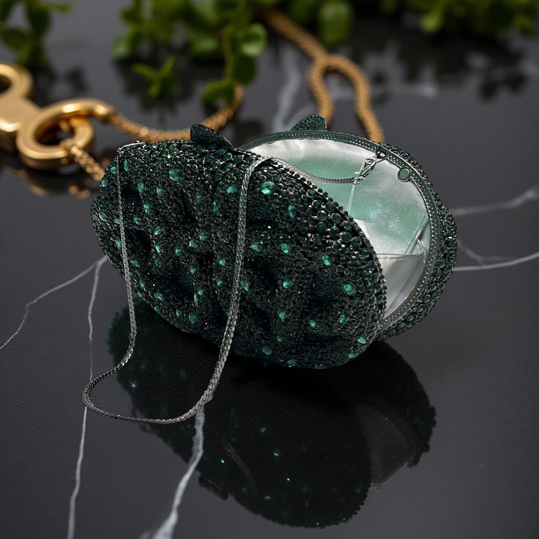 Seoul Spiral Detail Design Clutch Party Purse with Stones in Forest Green