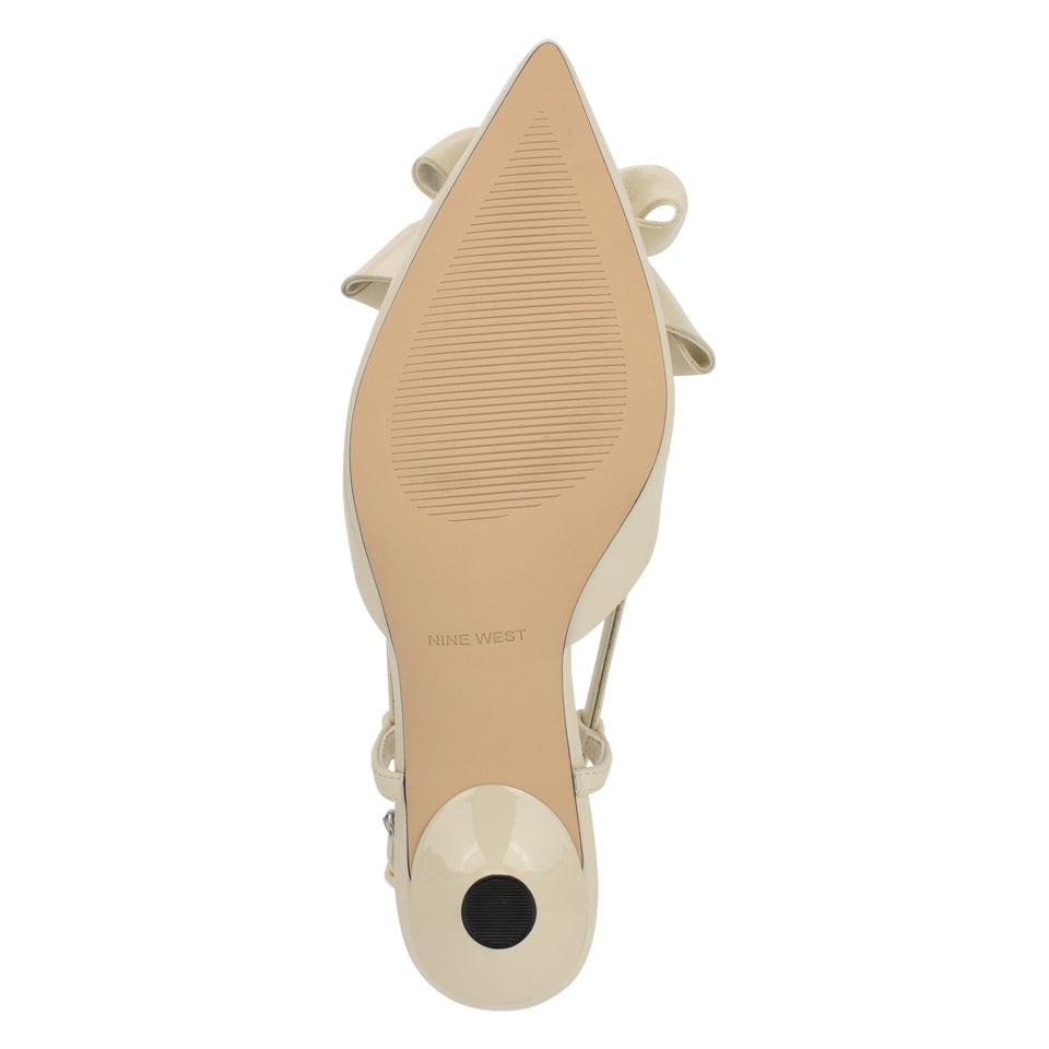 Nine West Bow-Detail Leather Pointed Slingbacks in Ivory
