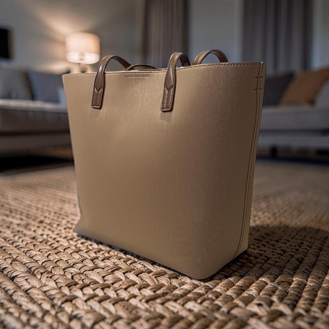 Chrisbella Large Matte Leather Bag in Caramel
