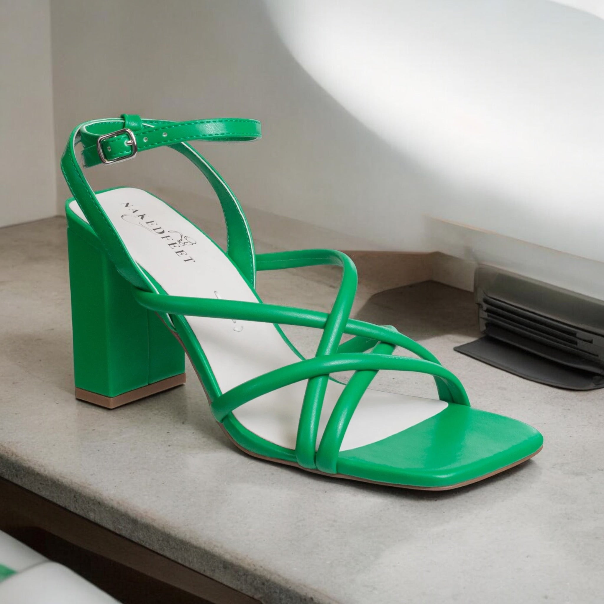 Green block heel sandals best sale