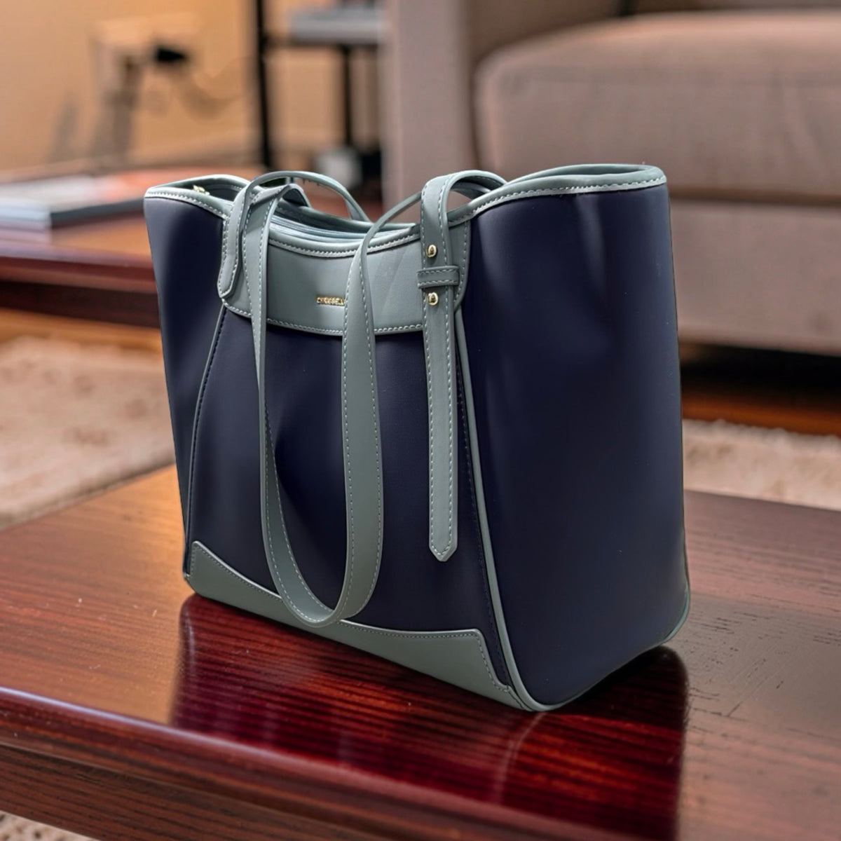 Chrisbella Large Two-Tone Bag in Navy