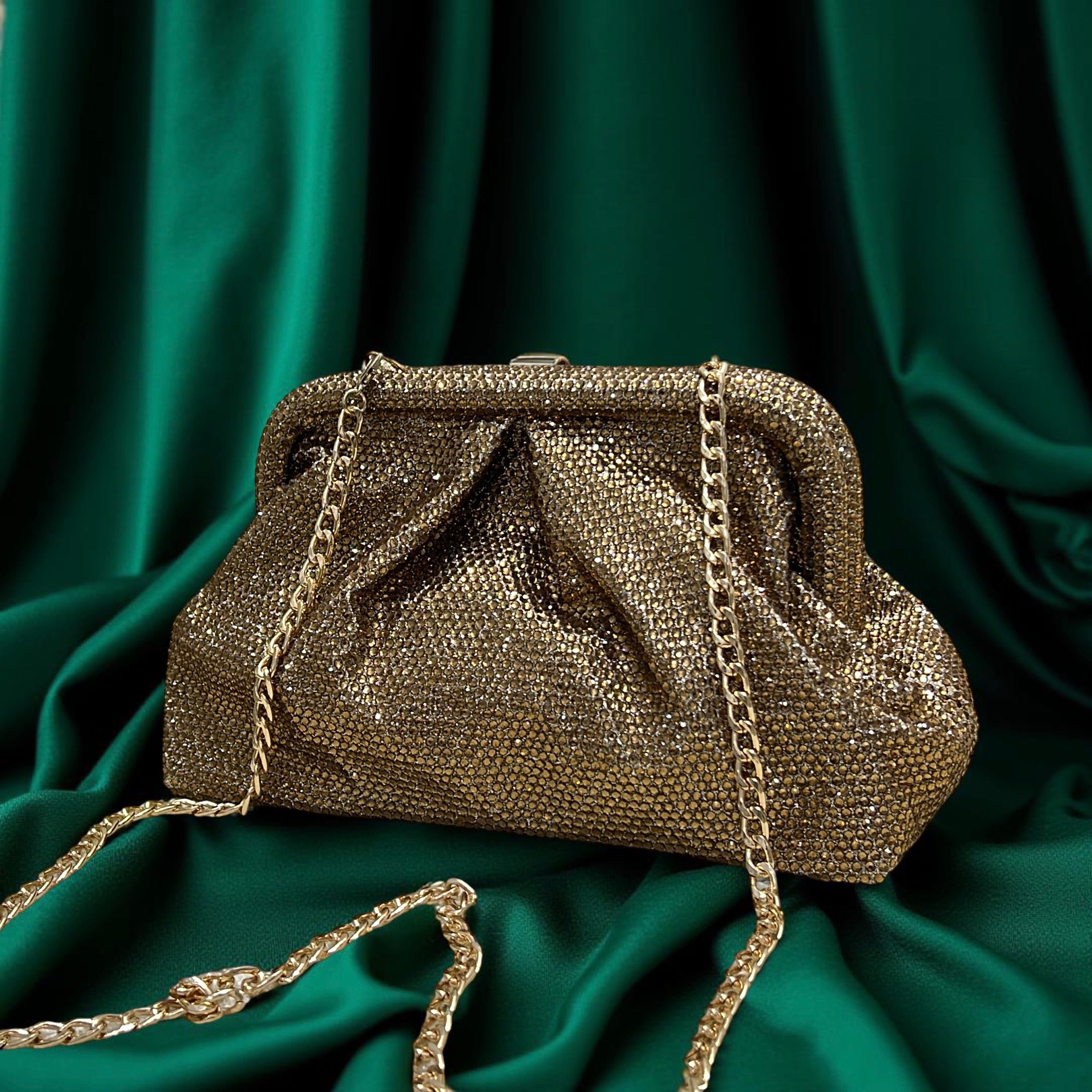 Oval Top Pouch Clutch Purse in Gold